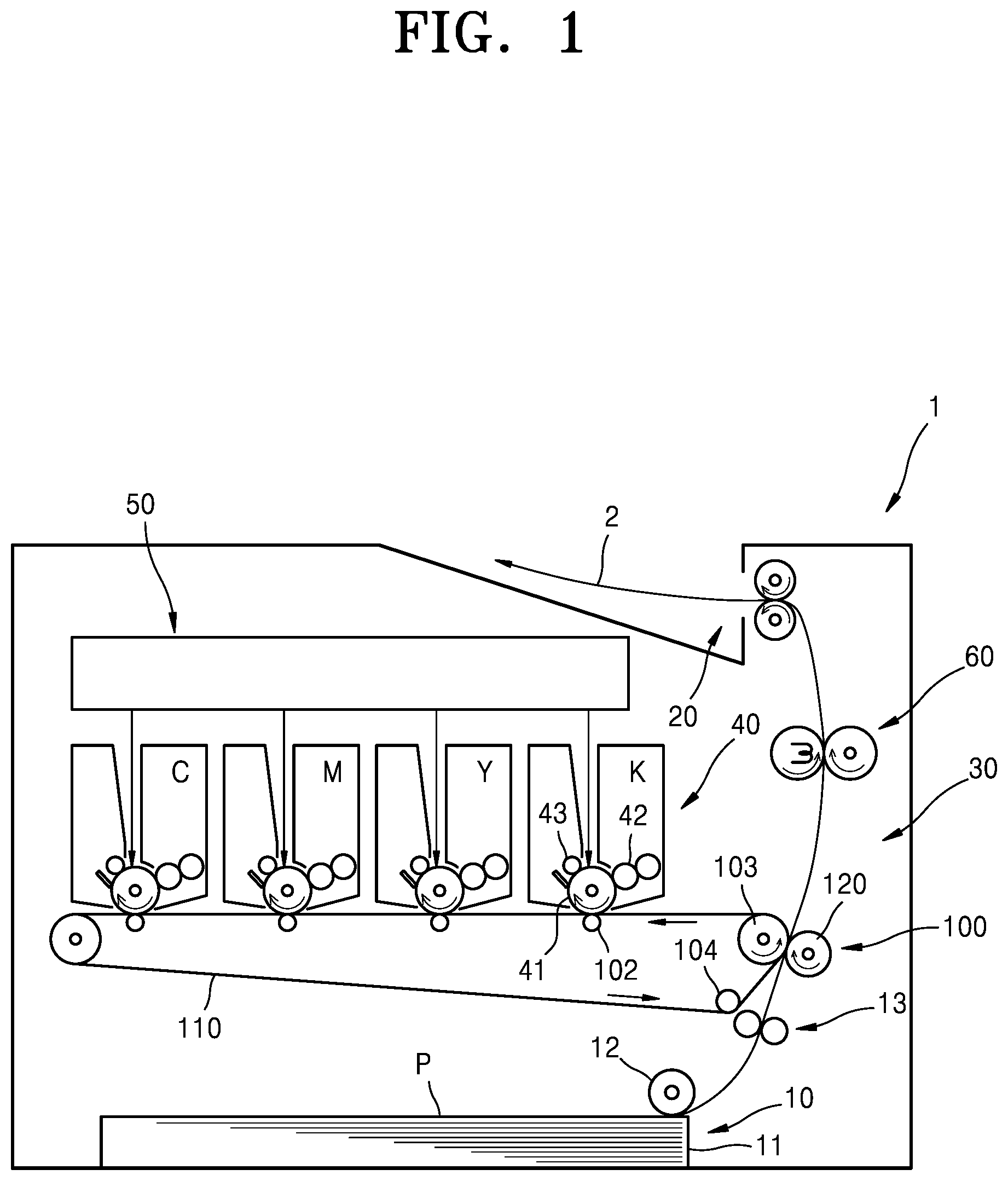 Patent US11815838 — Structure for adjusting paper path gap using the roller moving according to the thickness of the paper — Figure 1