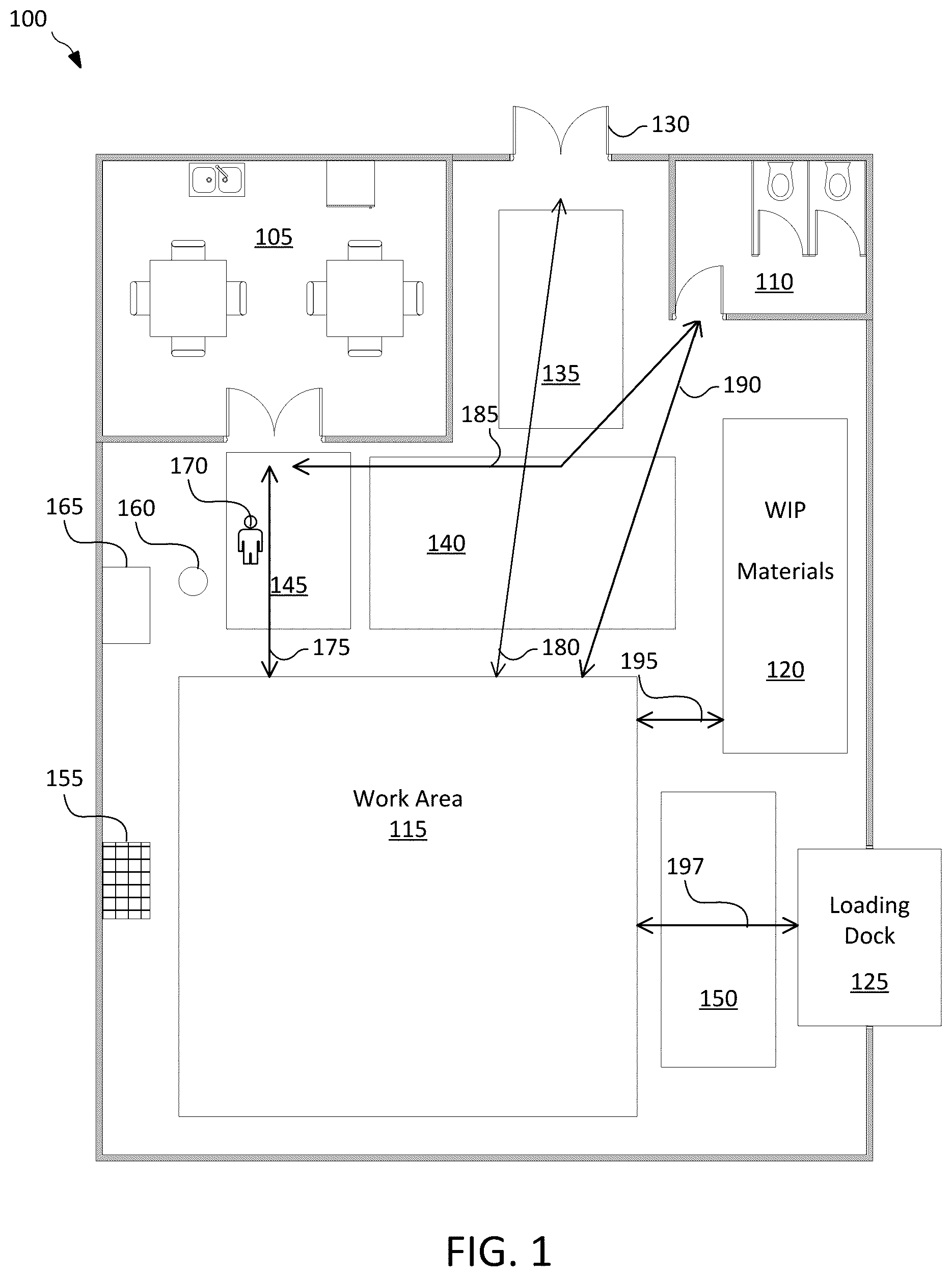 Patent US11815899 — Cognitive industrial floor cleaning amelioration — Figure 1