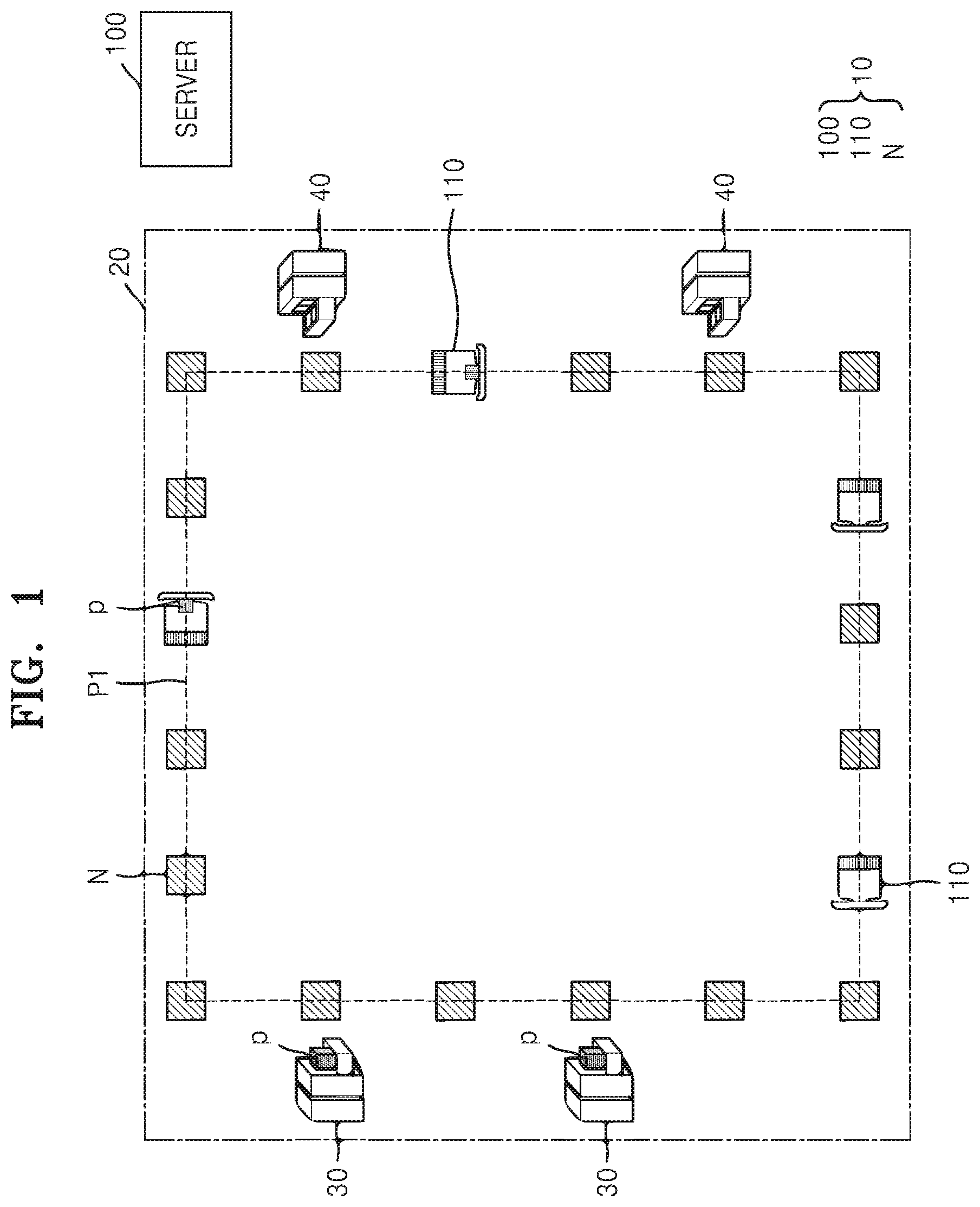 Patent US11815909 — System for and method of controlling driving of automated guided vehicle — Figure 1