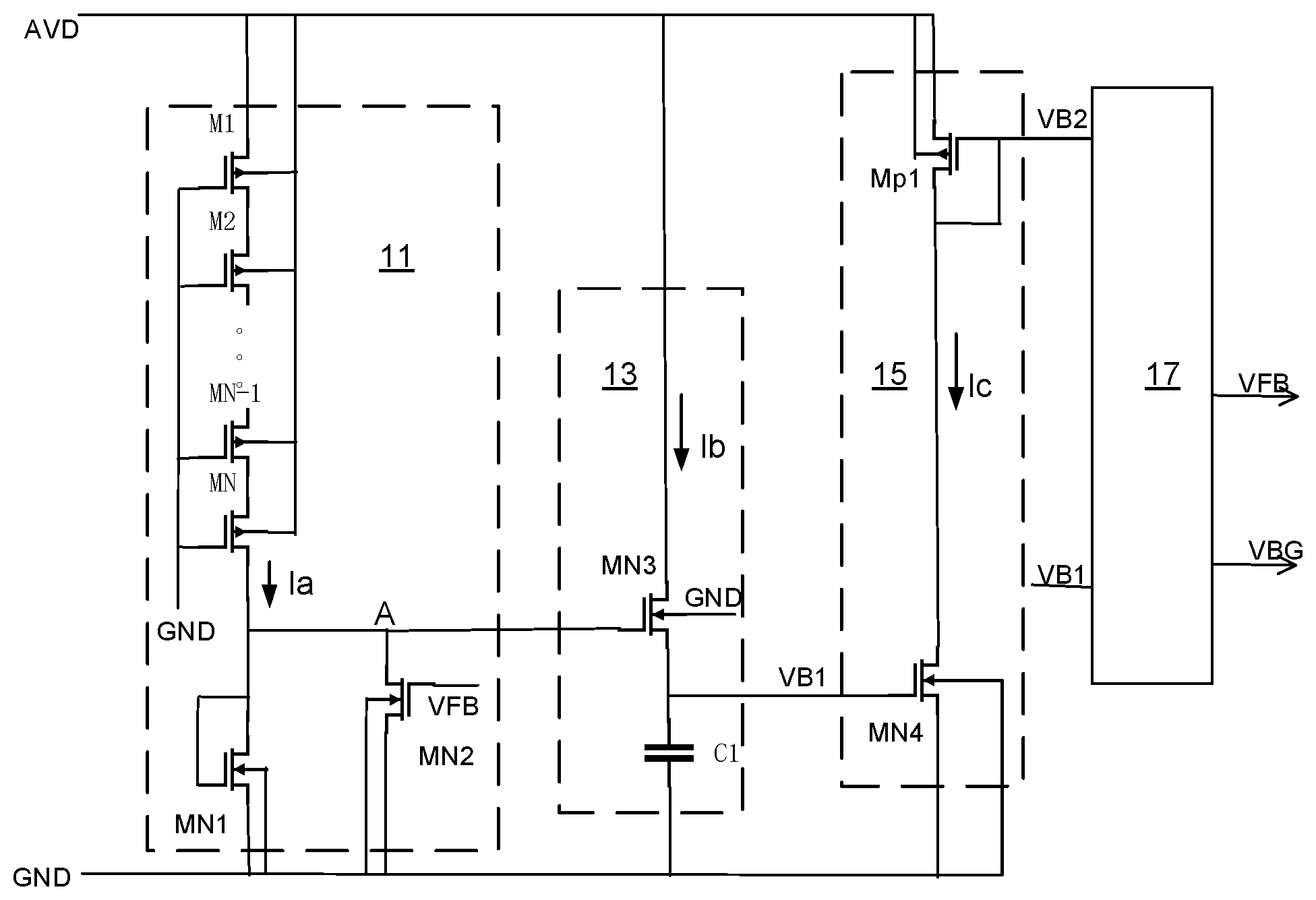 Patent US11815924 — Bandgap reference starting circuit with ultra-low power consumption — Figure 1
