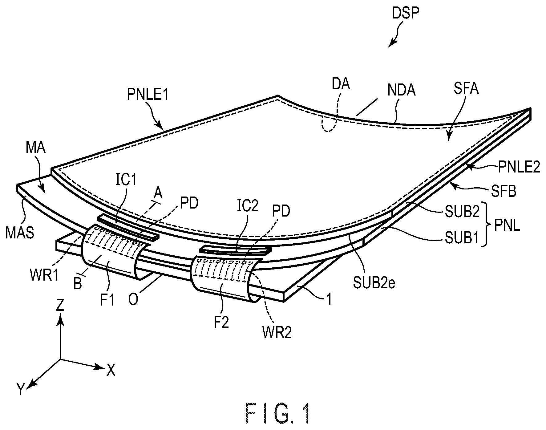 Patent US11815955 — Display device, flexible wiring board, and manufacturing method of display device — Figure 1