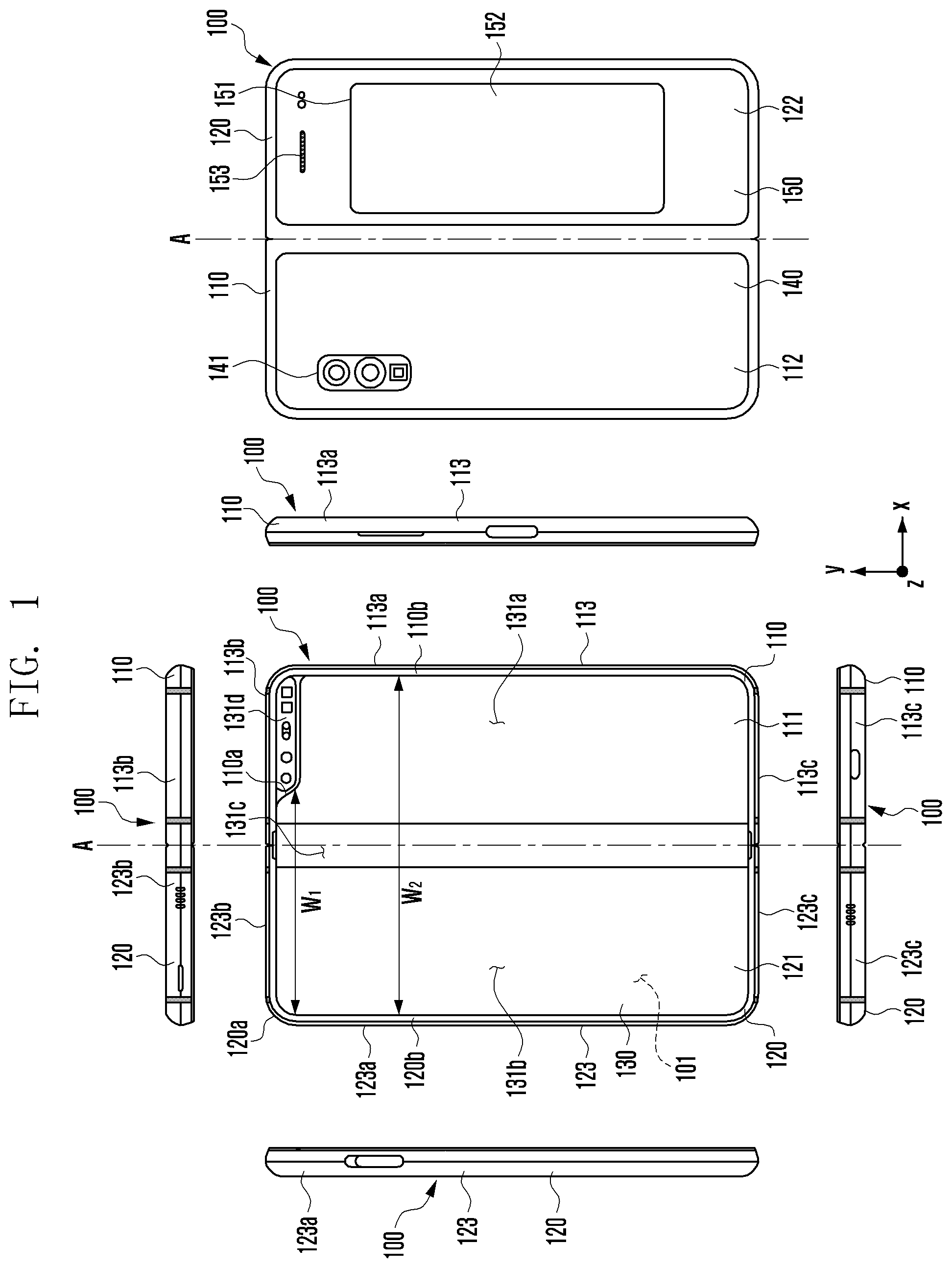 Patent US11815963 Figure 1 – Electronic device comprising wiring member fixing structure