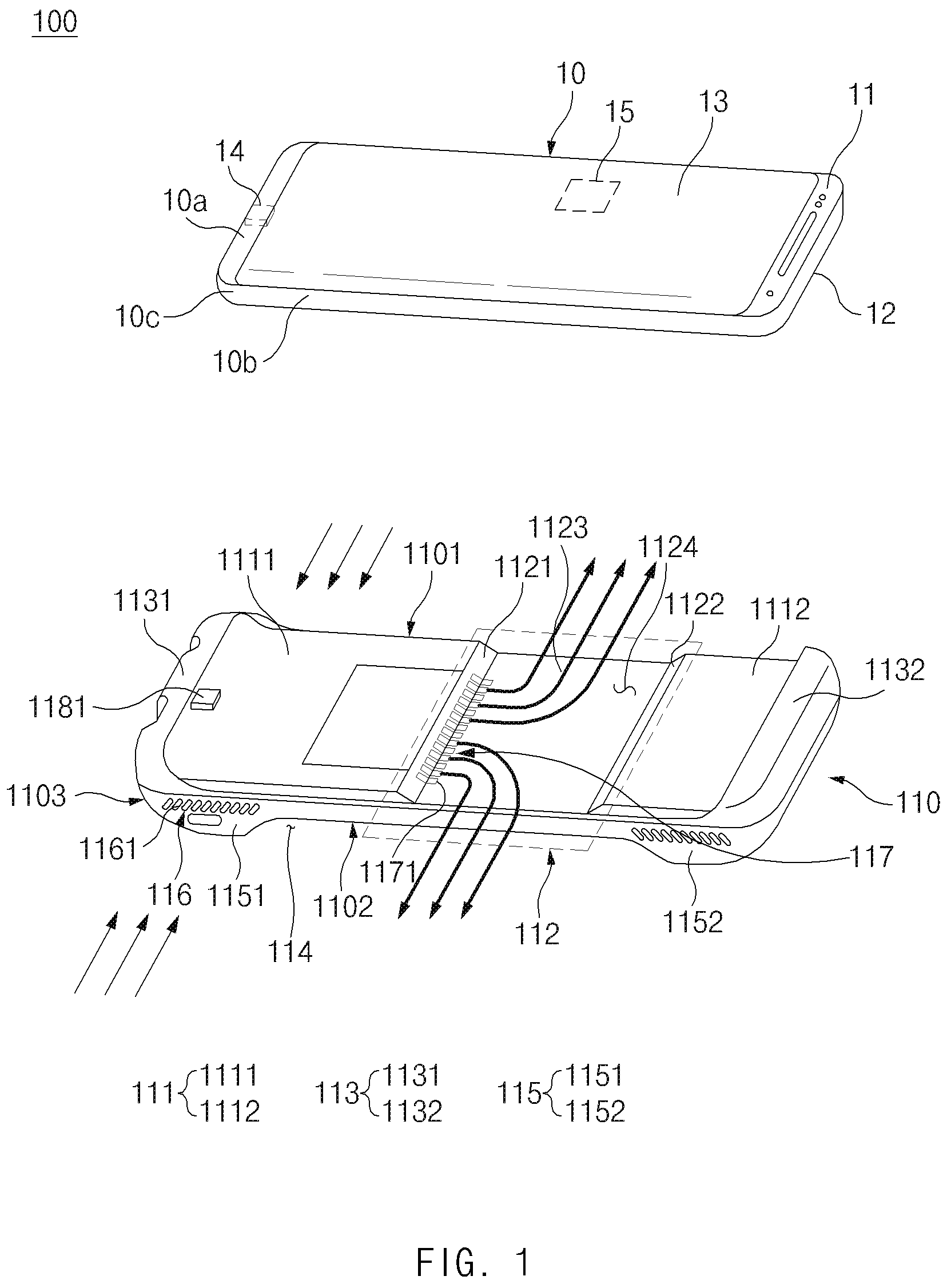 Patent US11815965 — Cooler with wireless charging function for mobile electronic device — Figure 1
