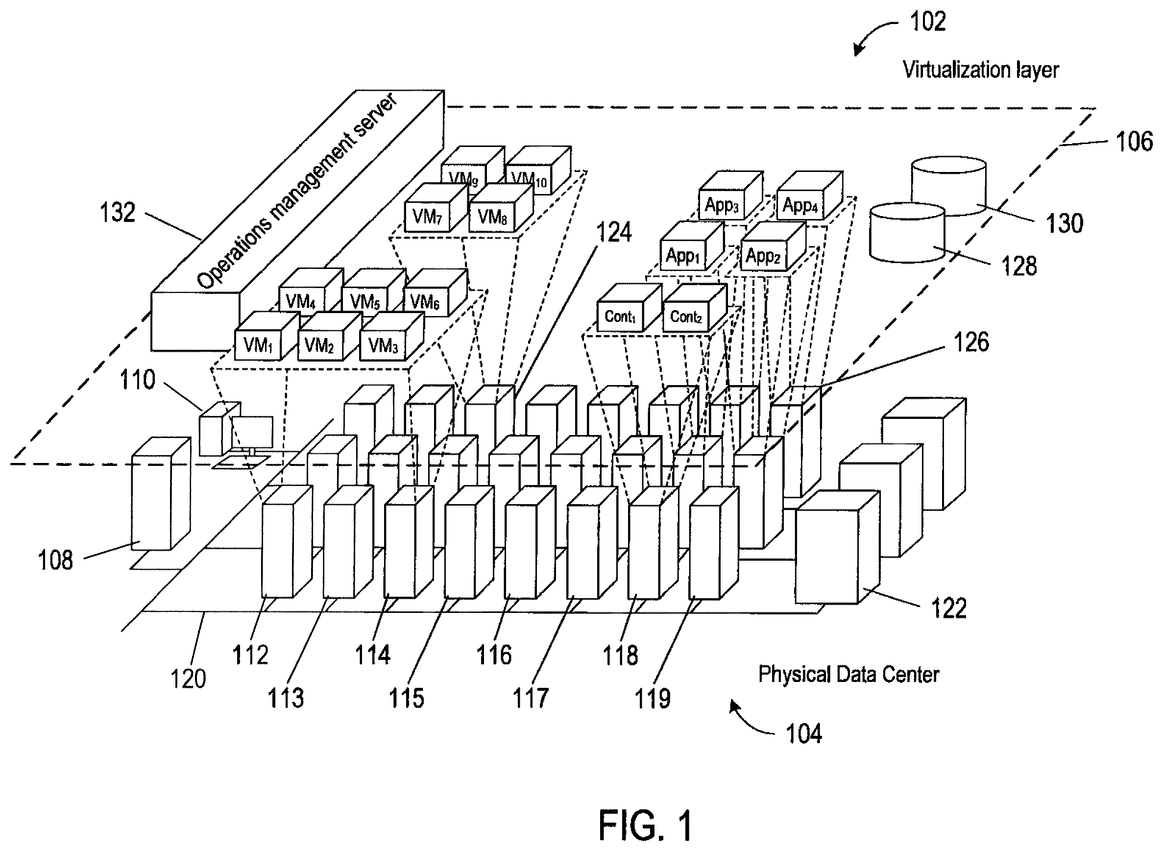Patent US11815989 — Automated methods and systems for identifying problems in data center objects — Figure 1