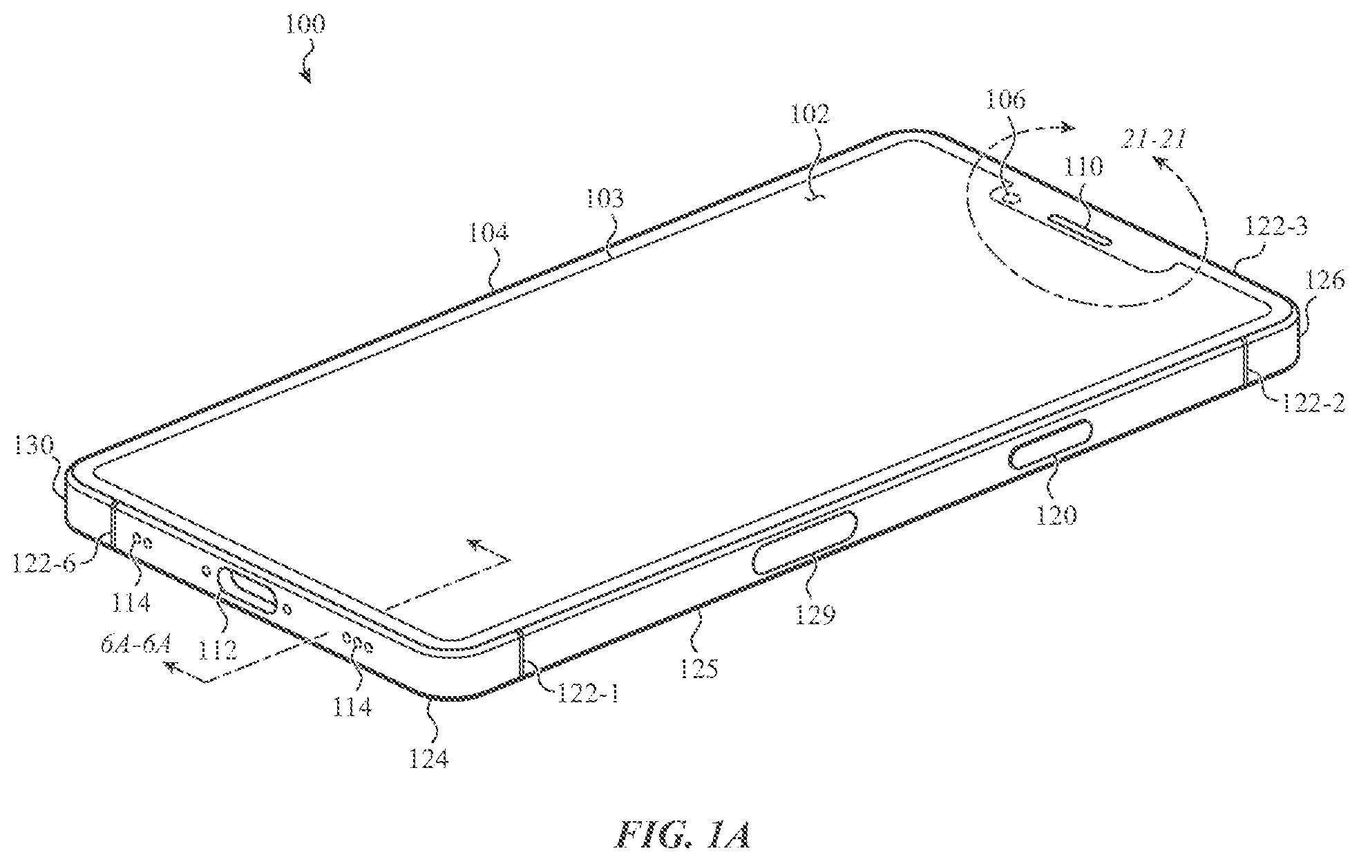 Patent US11818281 Figure 1 – Handheld electronic device