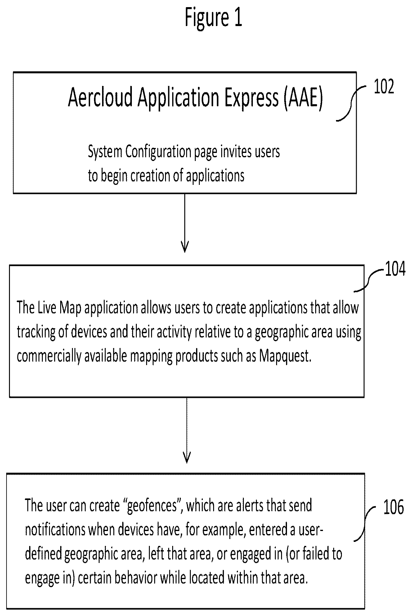 Patent US11818623 — System and method for monitoring devices relative to a user defined geographic area — Figure 1