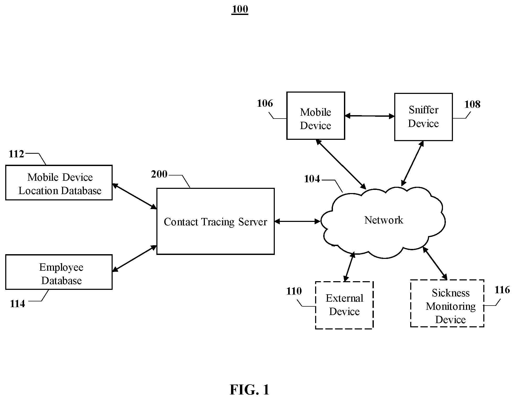 Patent US11818624 — System and methods for passive contact tracing — Figure 1
