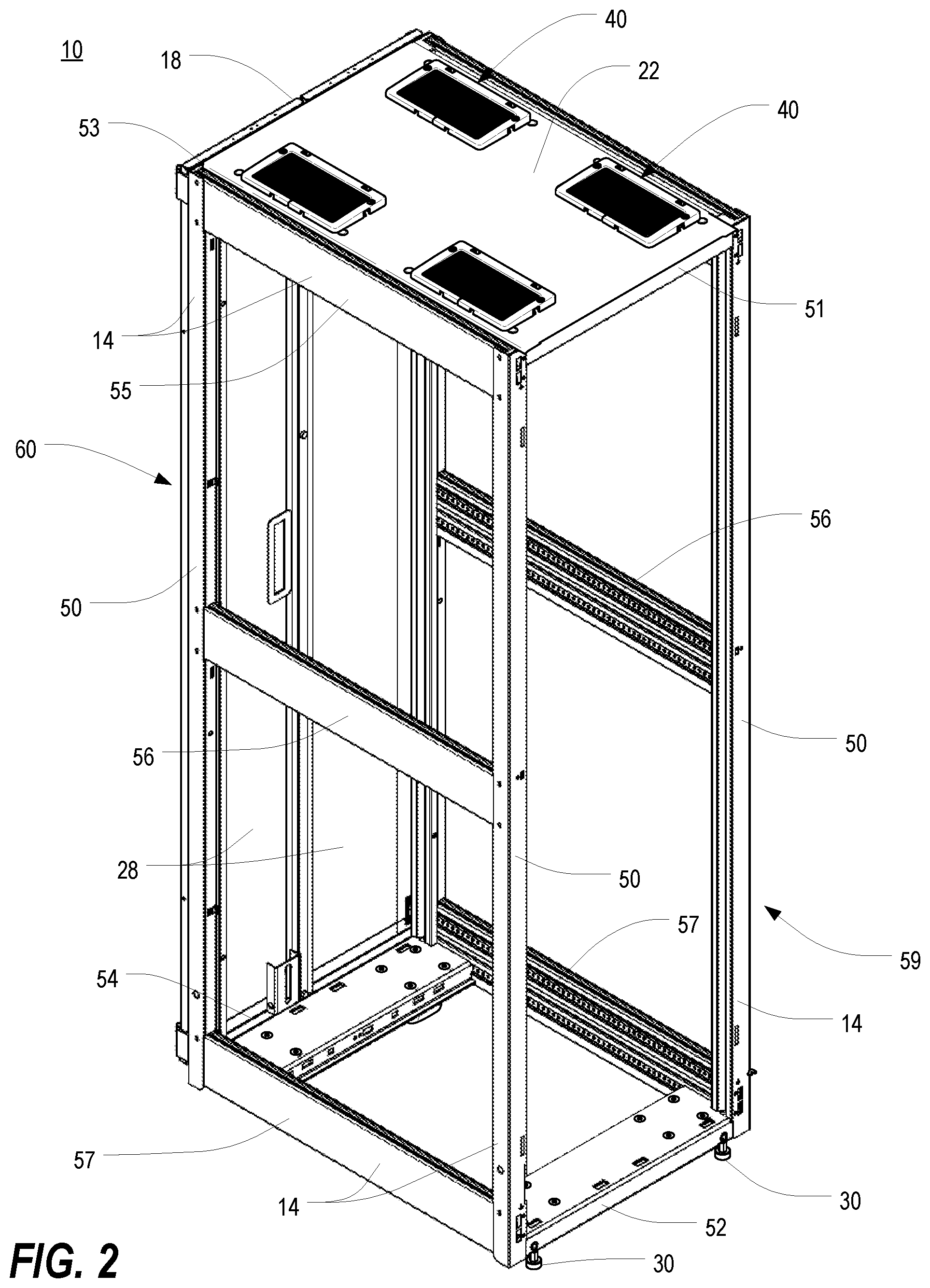 Patent US11818860 Figure 2 – Frame structure for electronic equipment enclosure