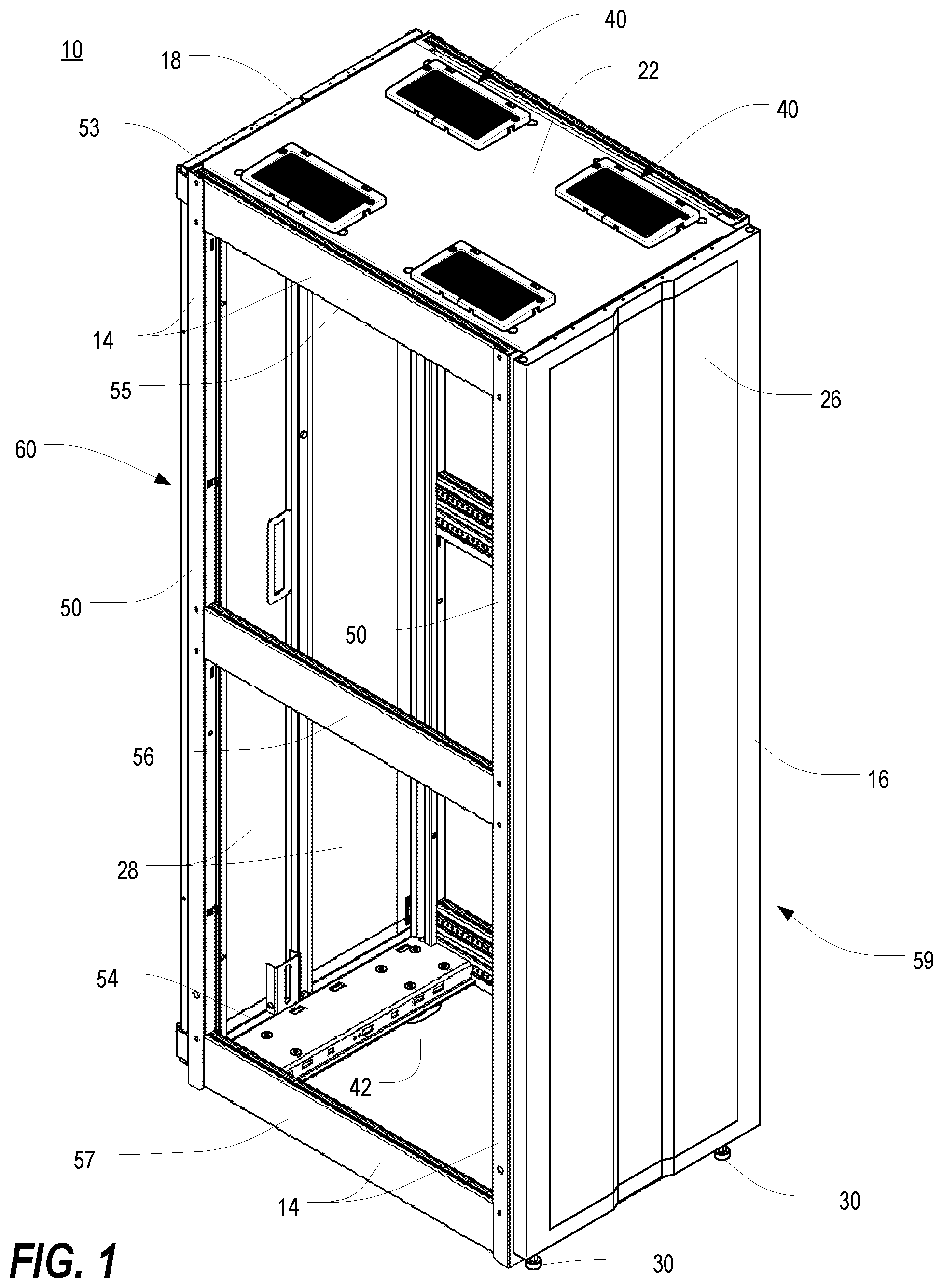 Patent US11818861 — Frame structure for electronic equipment enclosure — Figure 1