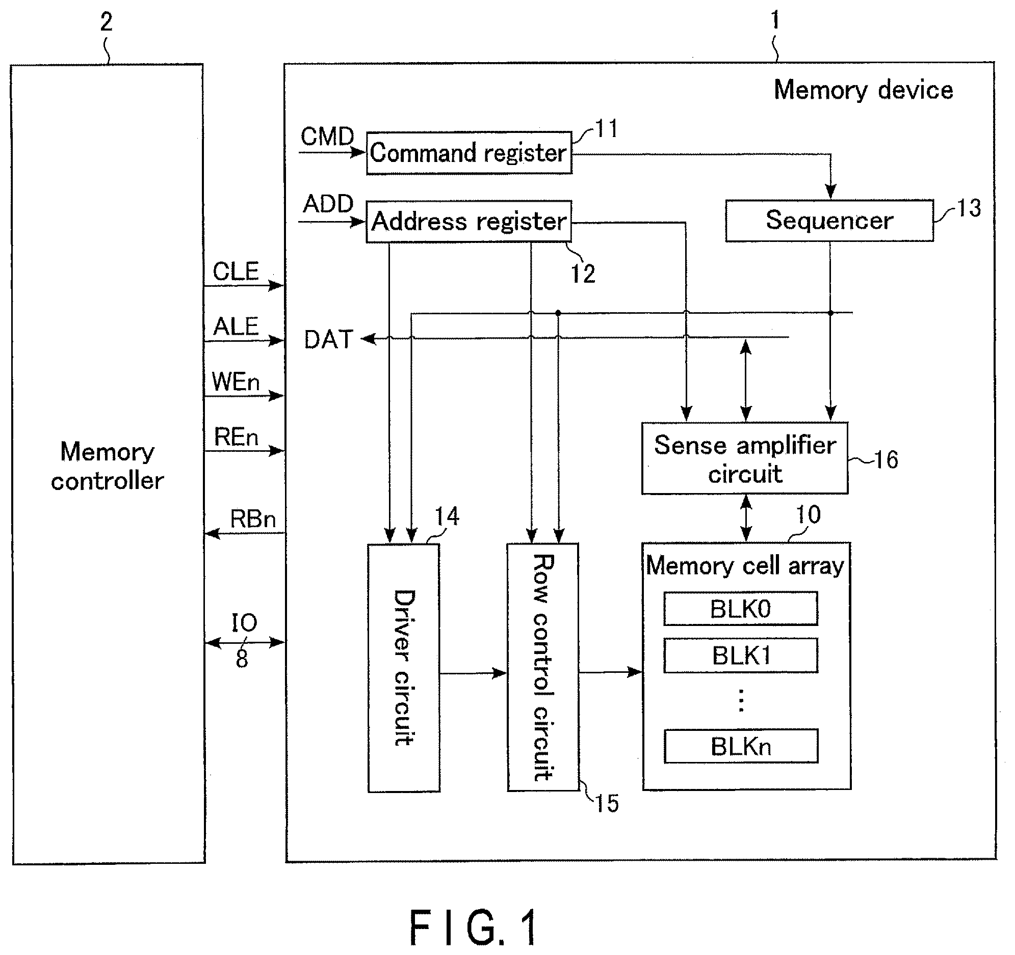 Patent US11824011 — Memory device and method of manufacturing memory device — Figure 1