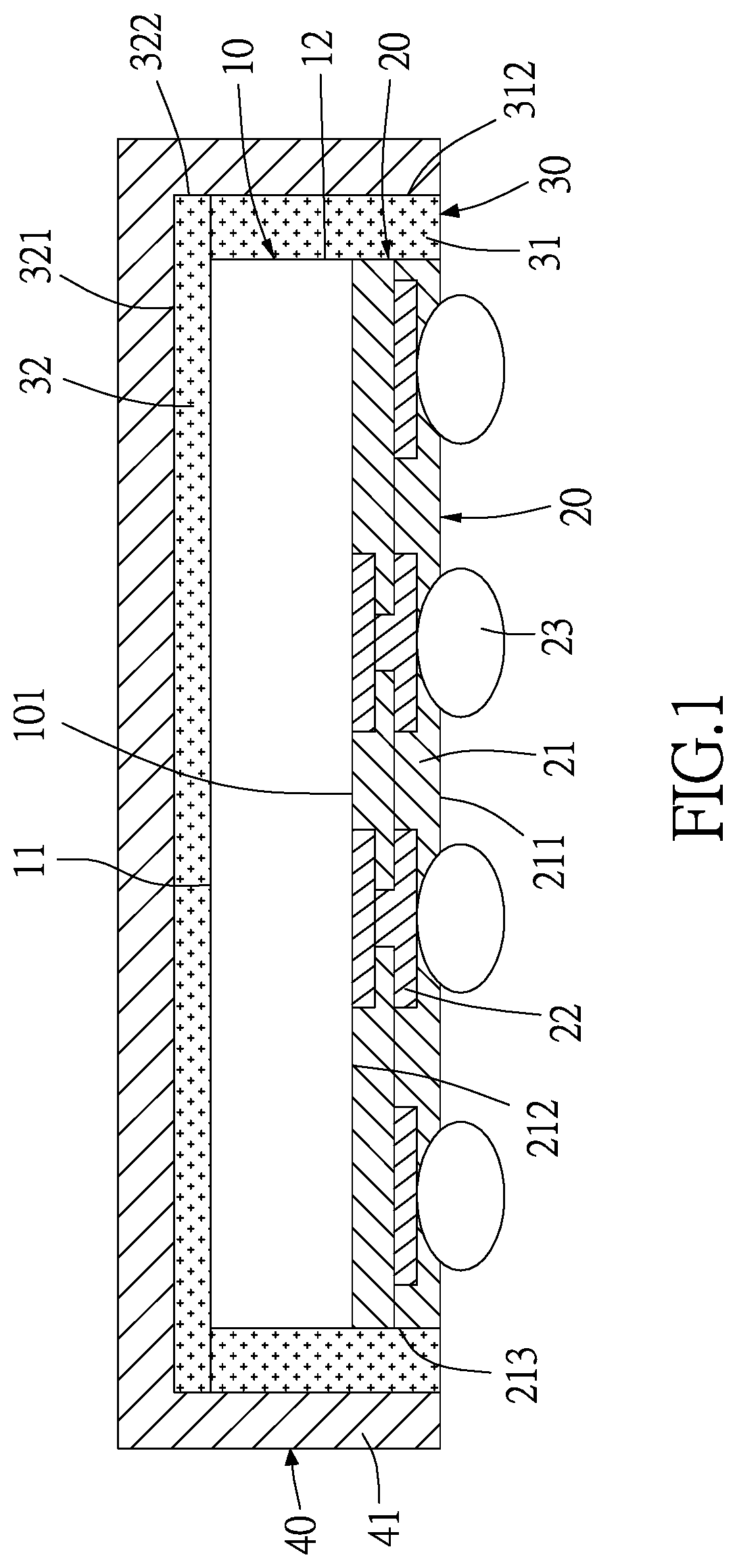 Patent US11824012 — Integrated circuit package structure and method of manufacturing the same — Figure 1