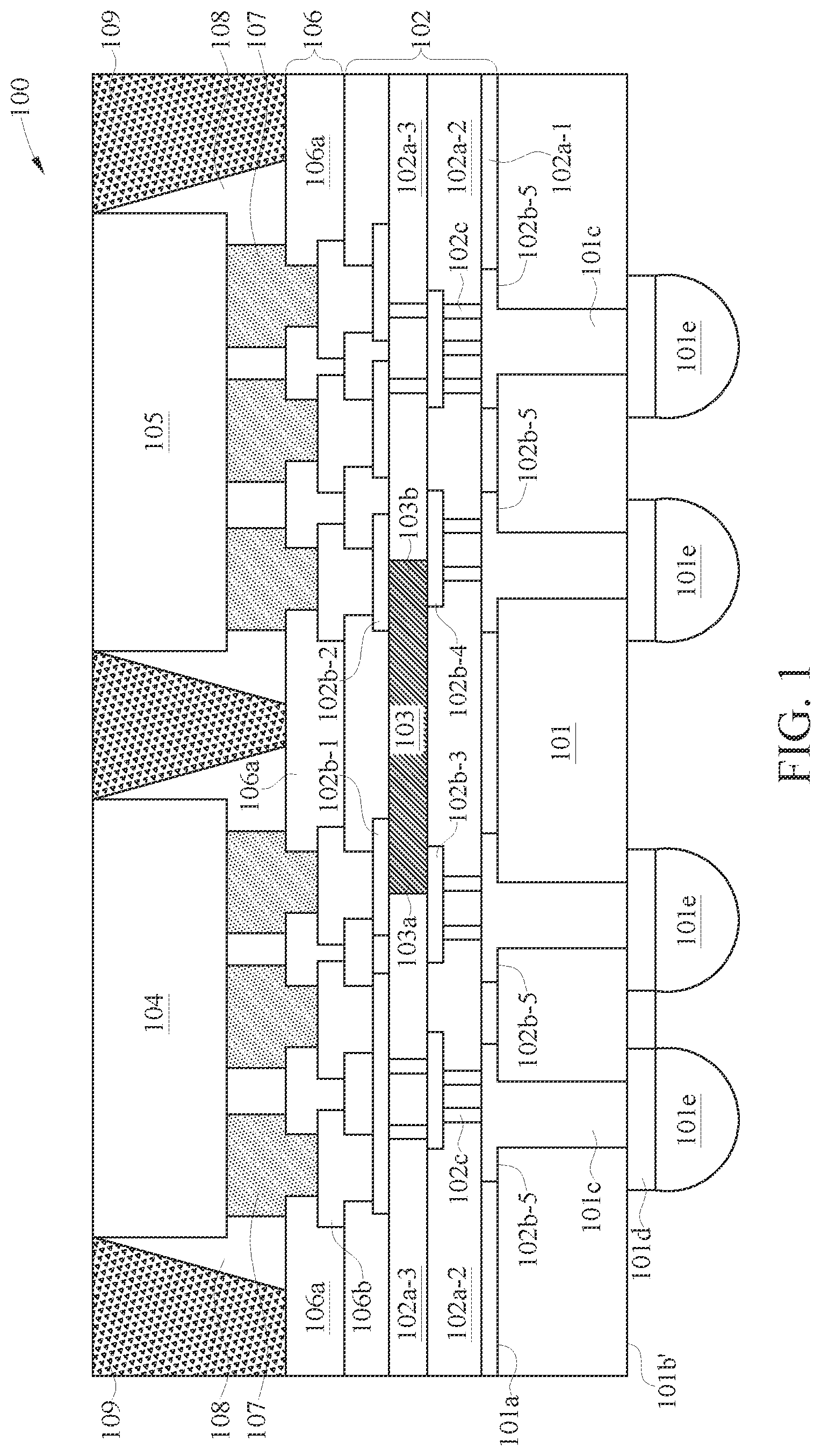 Patent US11824021 — Semiconductor package for high-speed data transmission and manufacturing method thereof — Figure 1