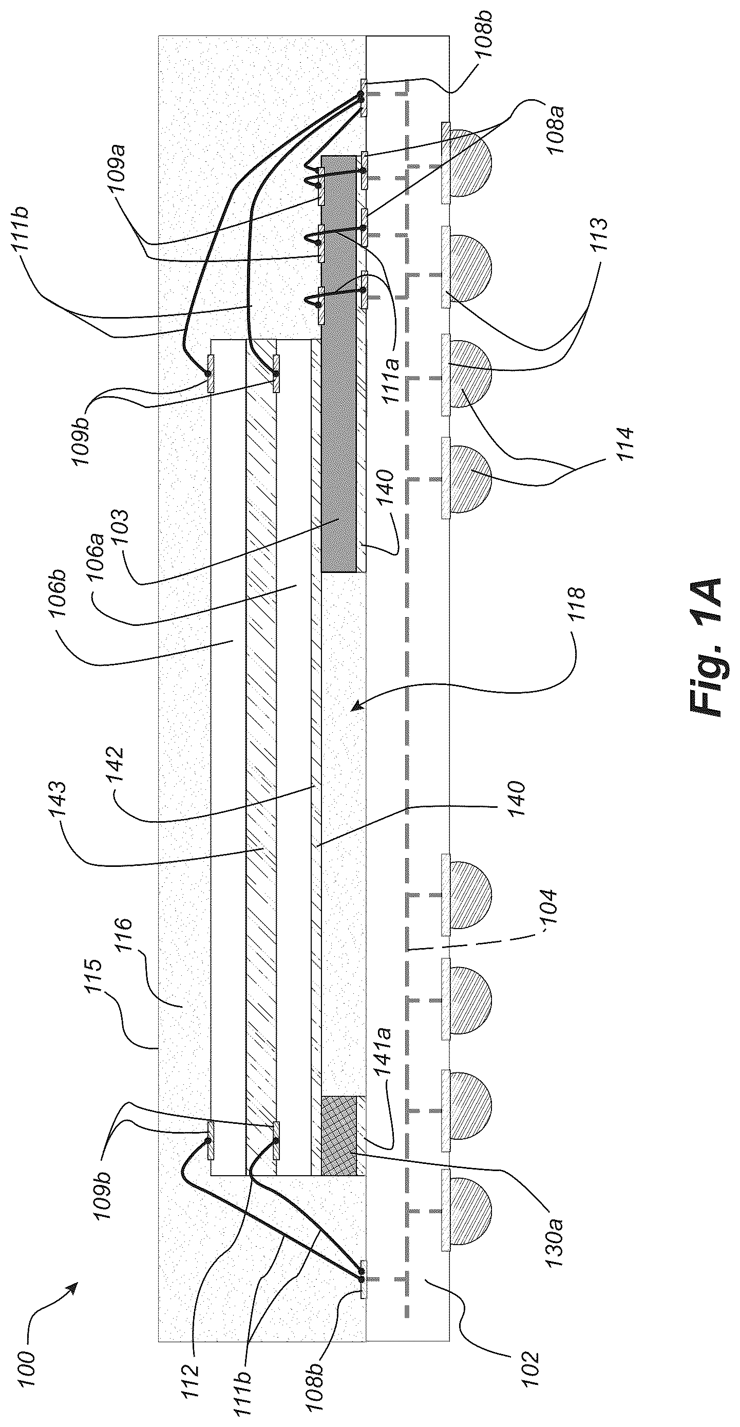 Patent US11824044 — Stacked semiconductor die assemblies with die support members and associated systems and methods — Figure 1