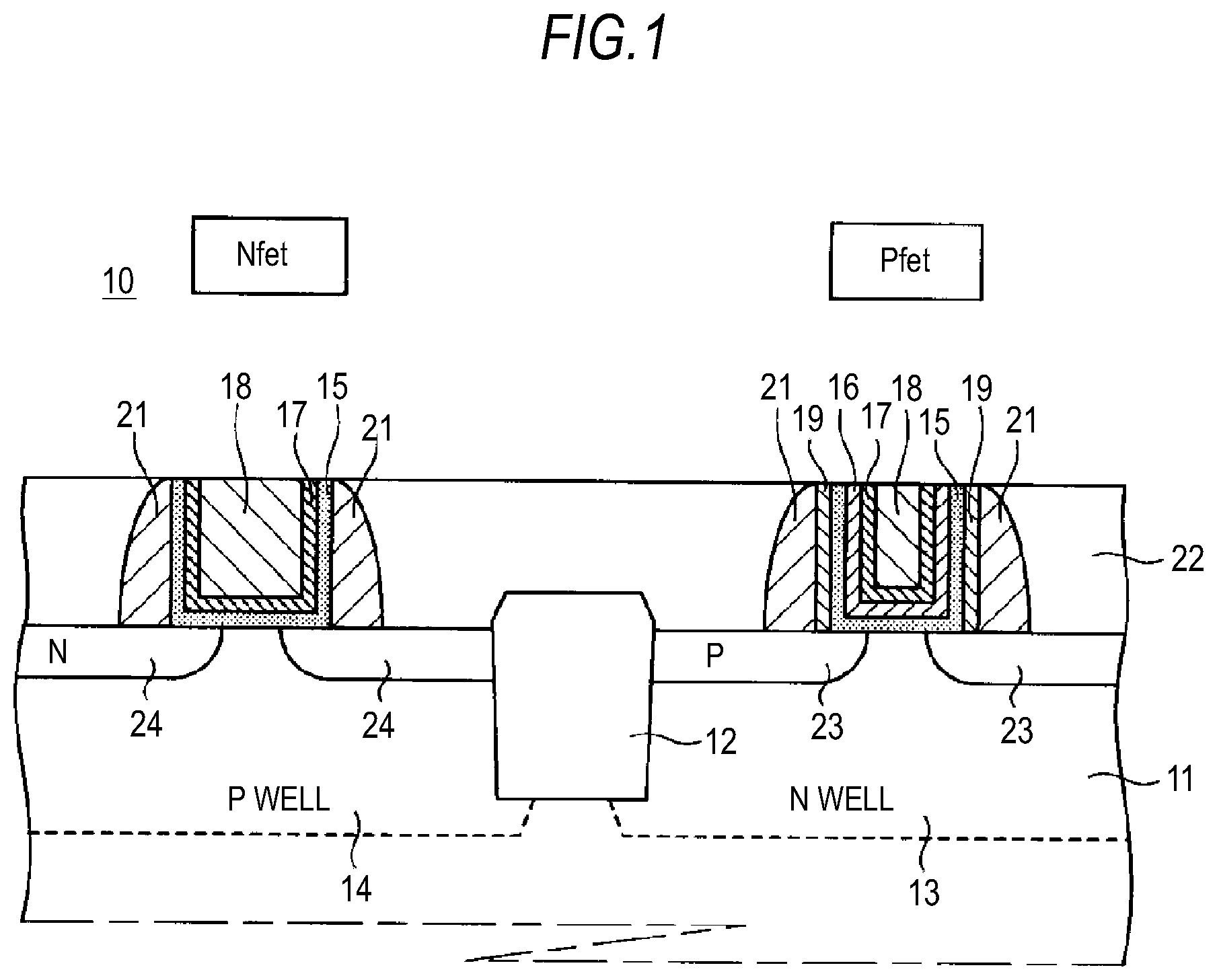 Patent US11824057 Figure 1 – Semiconductor device with fin-type field effect transistor