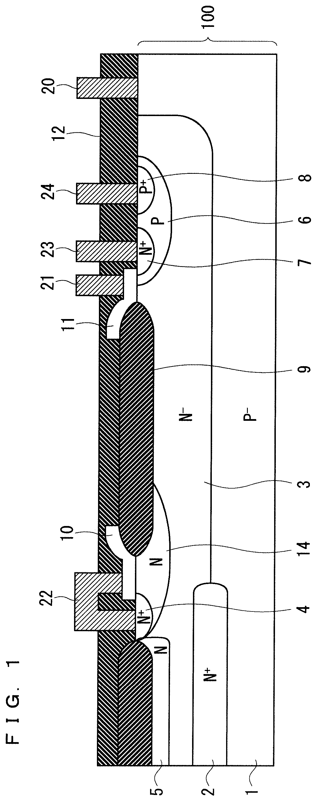 Patent US11824085 — Semiconductor device comprising a MOSFET having a RESURF region and higher peak impurity concentration diffusion region in the RESURF region — Figure 1