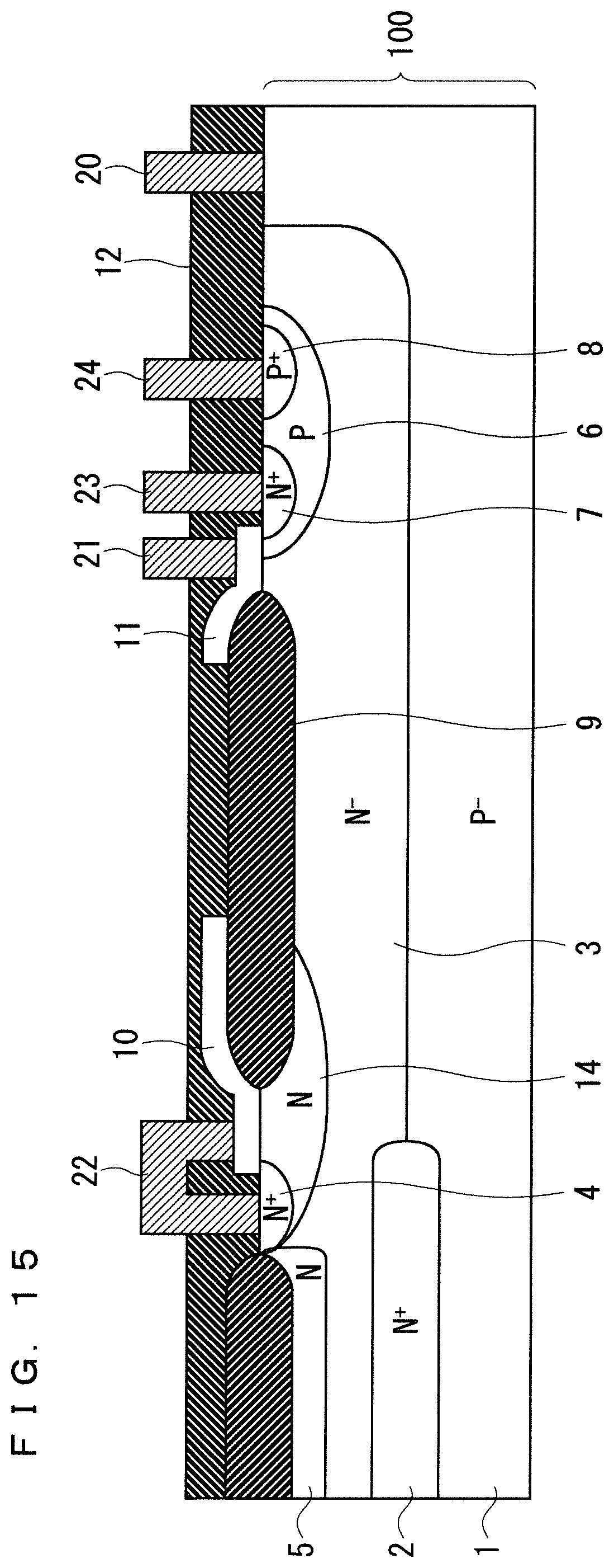 Patent US11824085 Figure 15 – Semiconductor device comprising a MOSFET having a RESURF region and higher peak impurity concentration diffusion region in the RESURF region