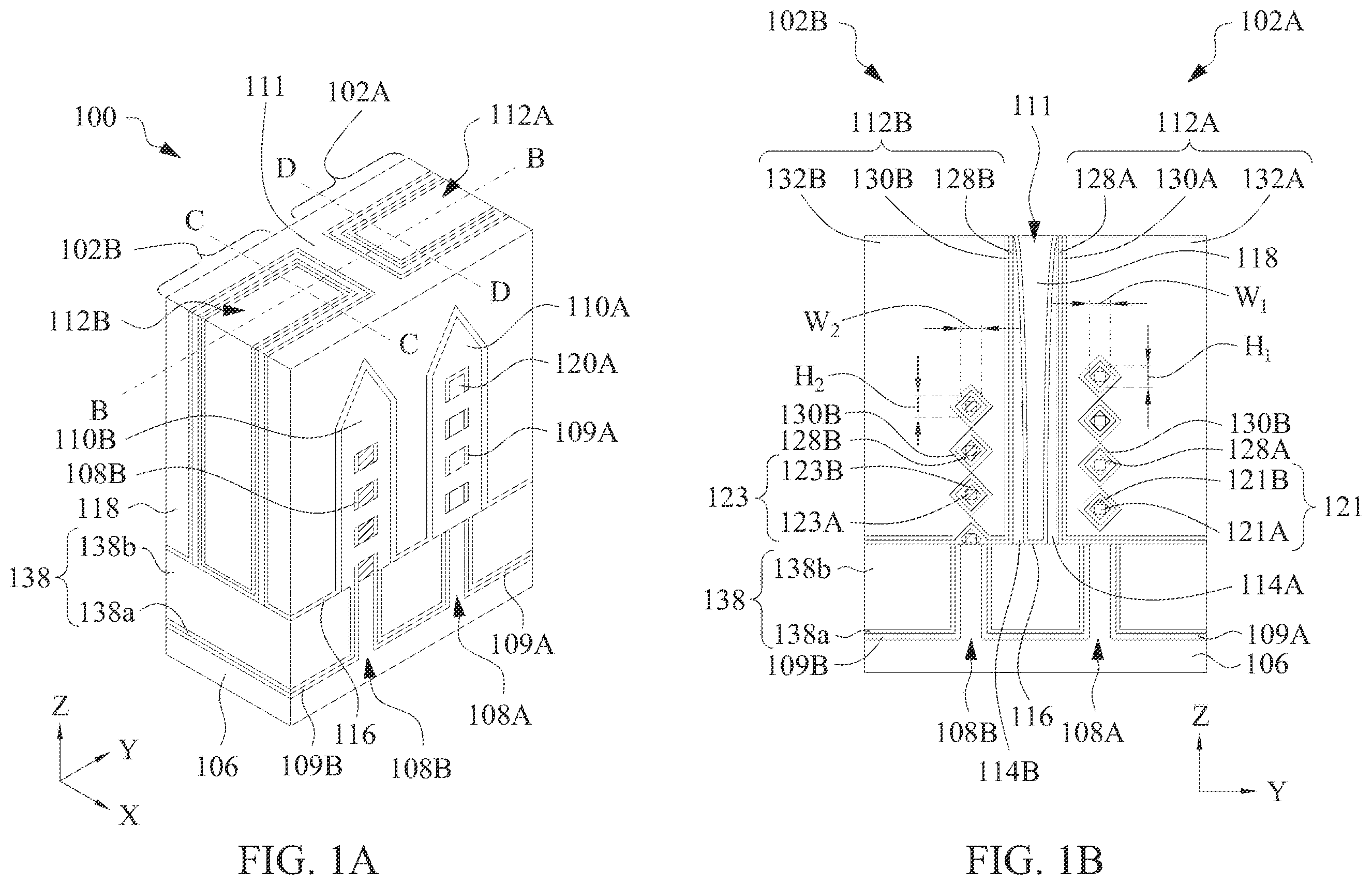 Patent US11824089 — Core-shell nanostructures for semiconductor devices — Figure 1