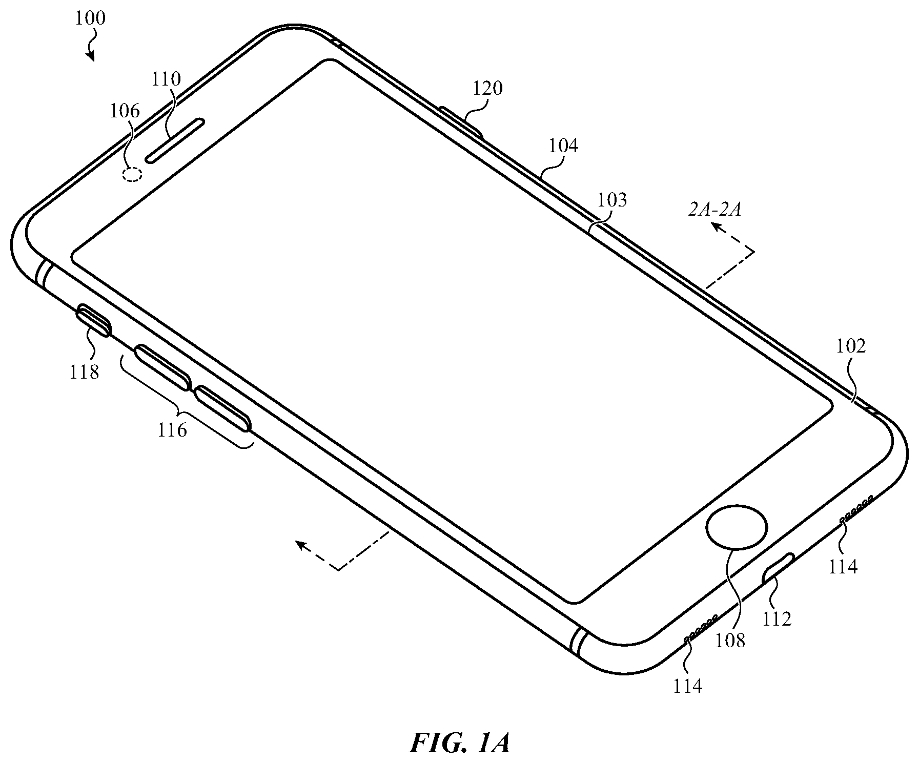 Patent US11824220 — Electronic device having a vented battery barrier — Figure 1