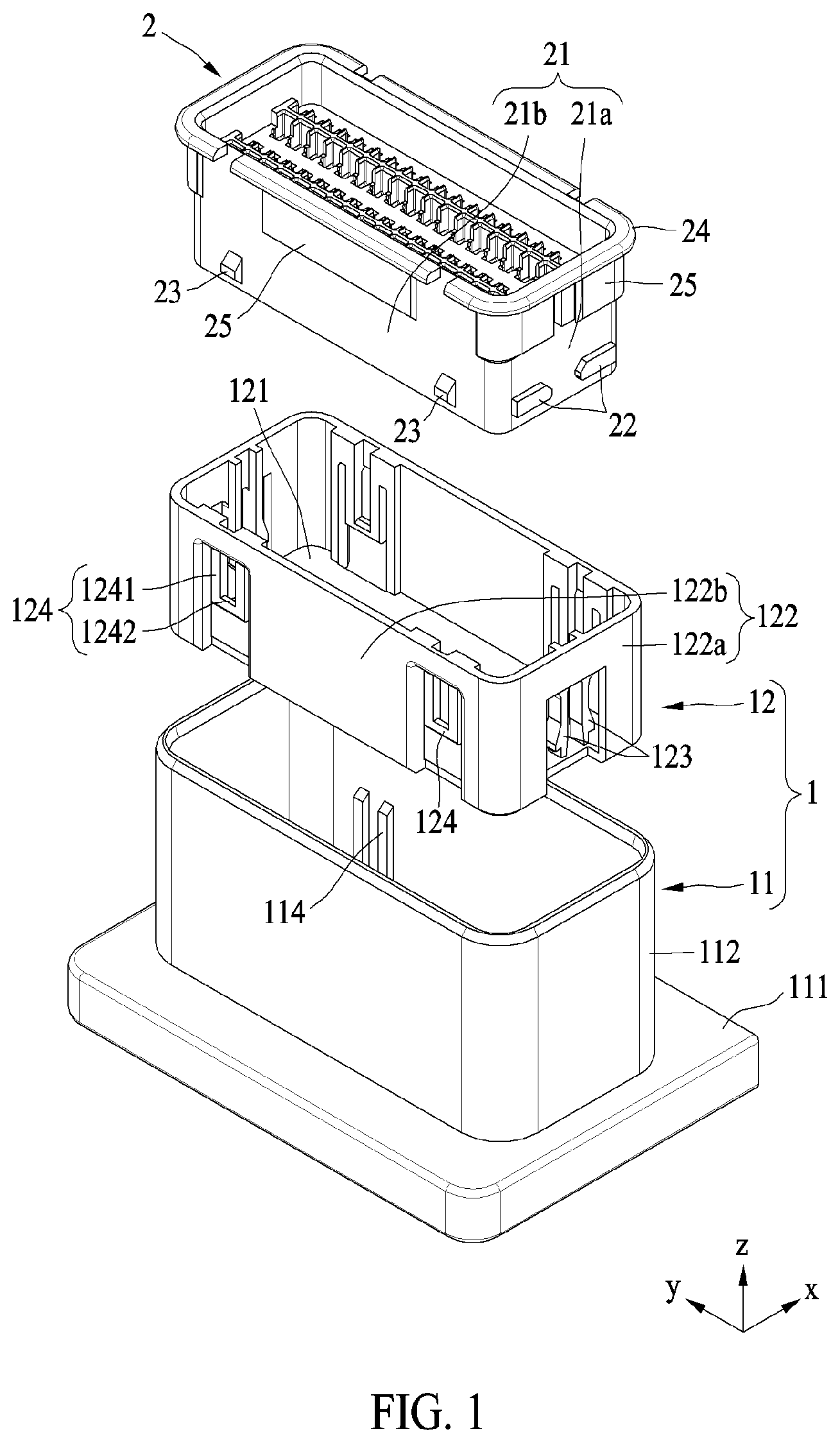 Patent US11824300 — Connector assembly including terminal protection features — Figure 1