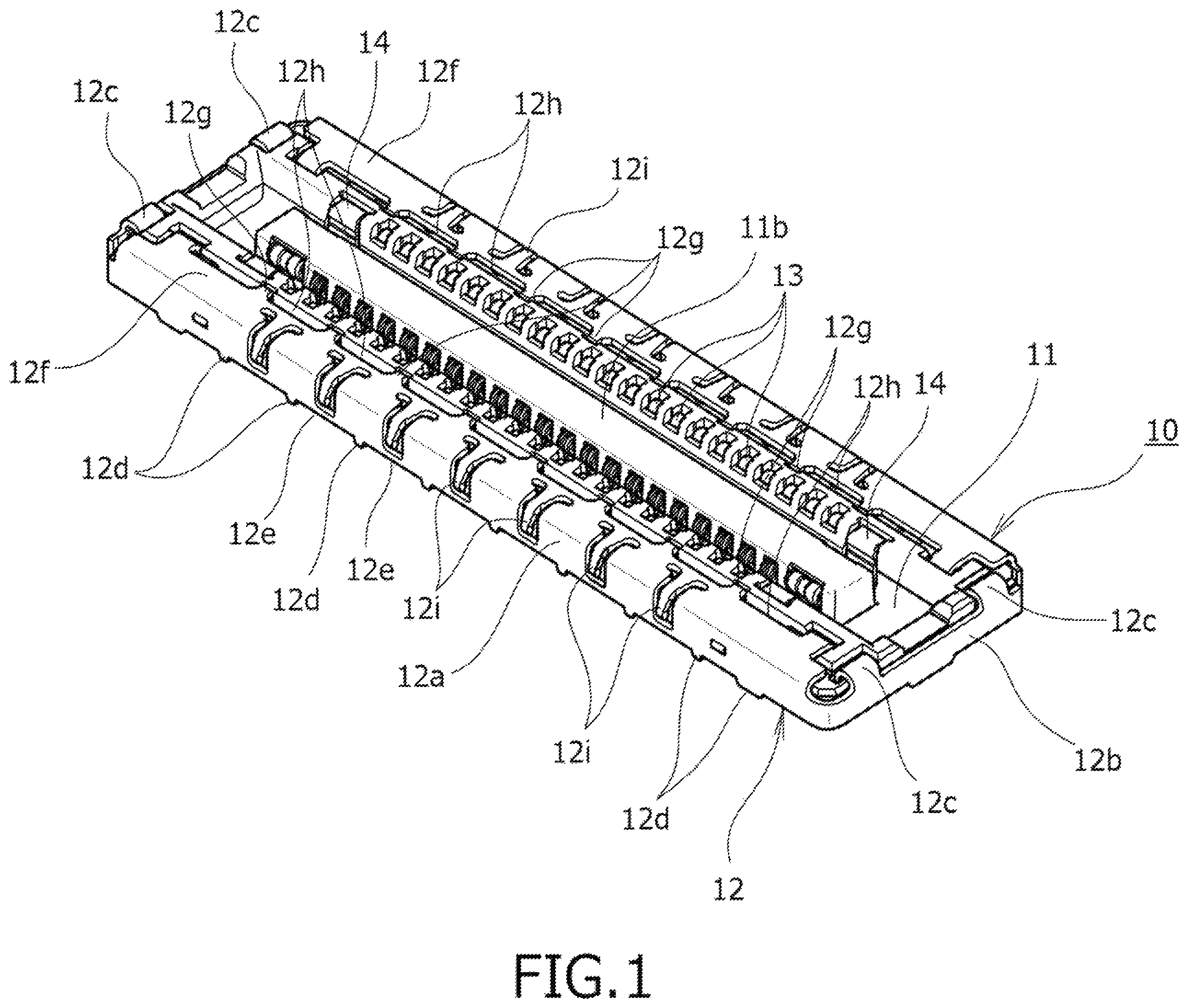 Patent US11824312 — Board-connecting electric connector device — Figure 1
