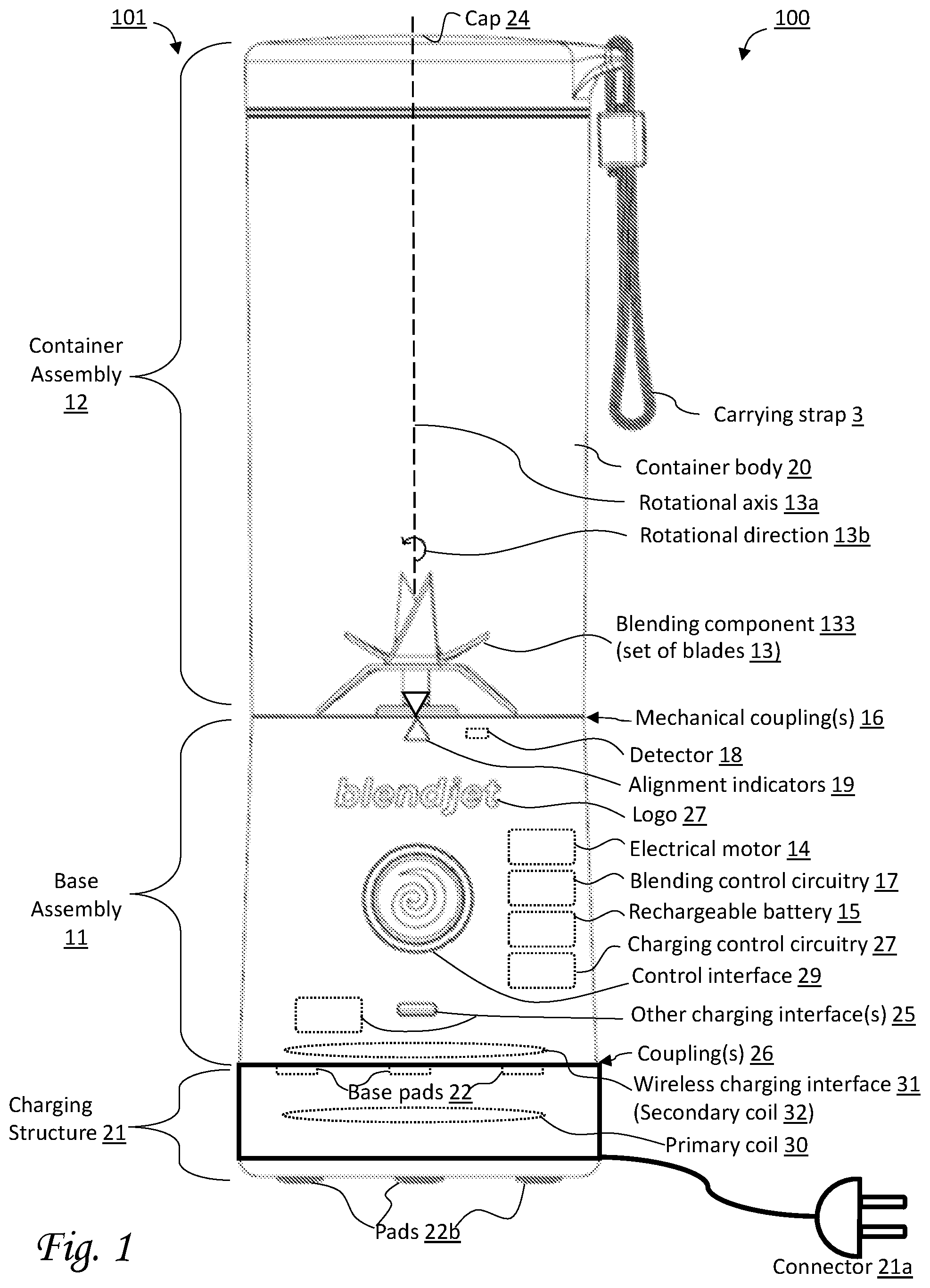 Patent US11824365 — Portable blender with wireless charging — Figure 1