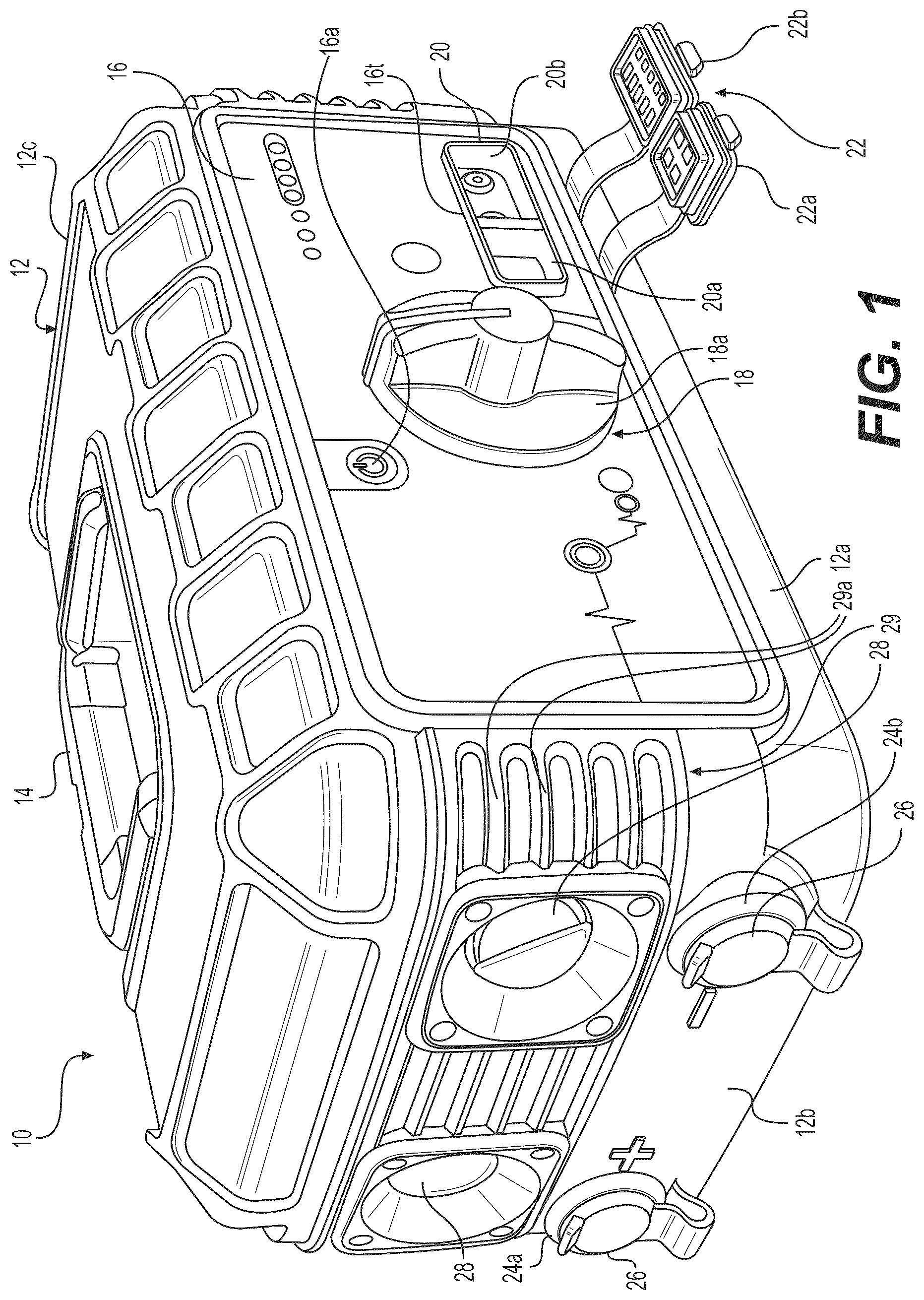 Patent US11824385 — Rechargeable battery jump starting device with leapfrog charging system — Figure 1