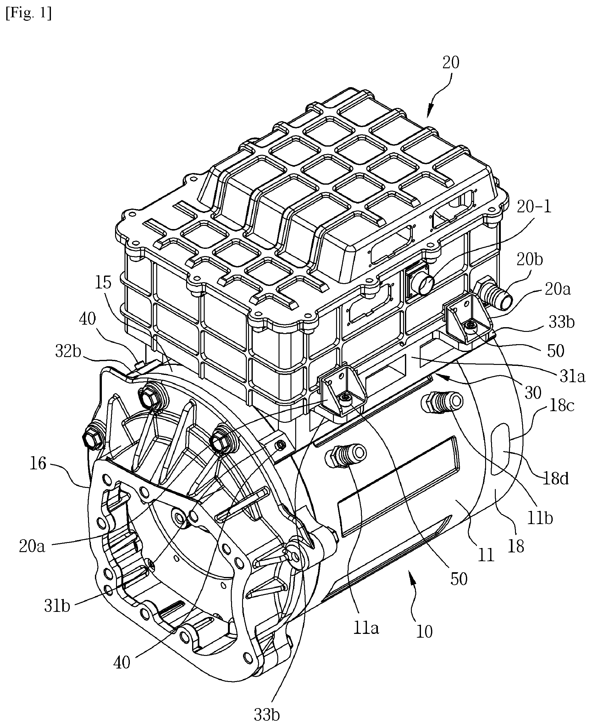 Patent US11824422 — Drive motor of electric vehicle having inverter housing mounted therein — Figure 1