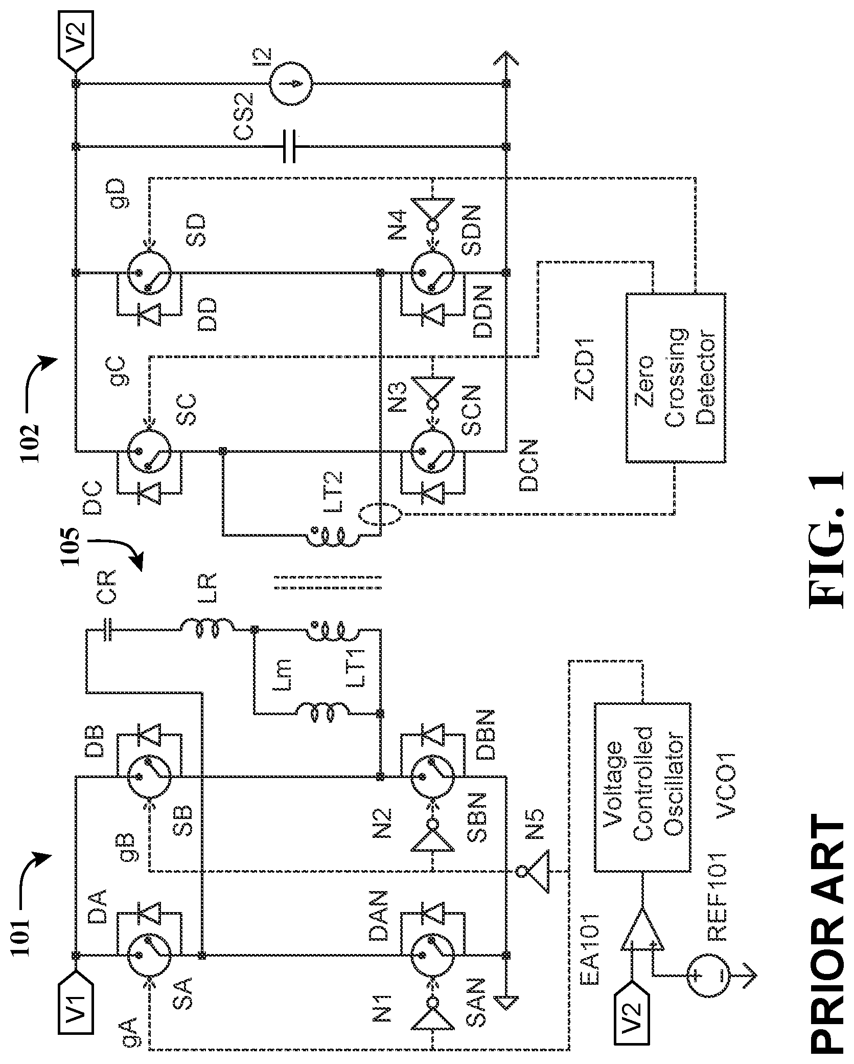 Patent US11824459 — Resonant converter with synchronous average harmonic current control — Figure 1