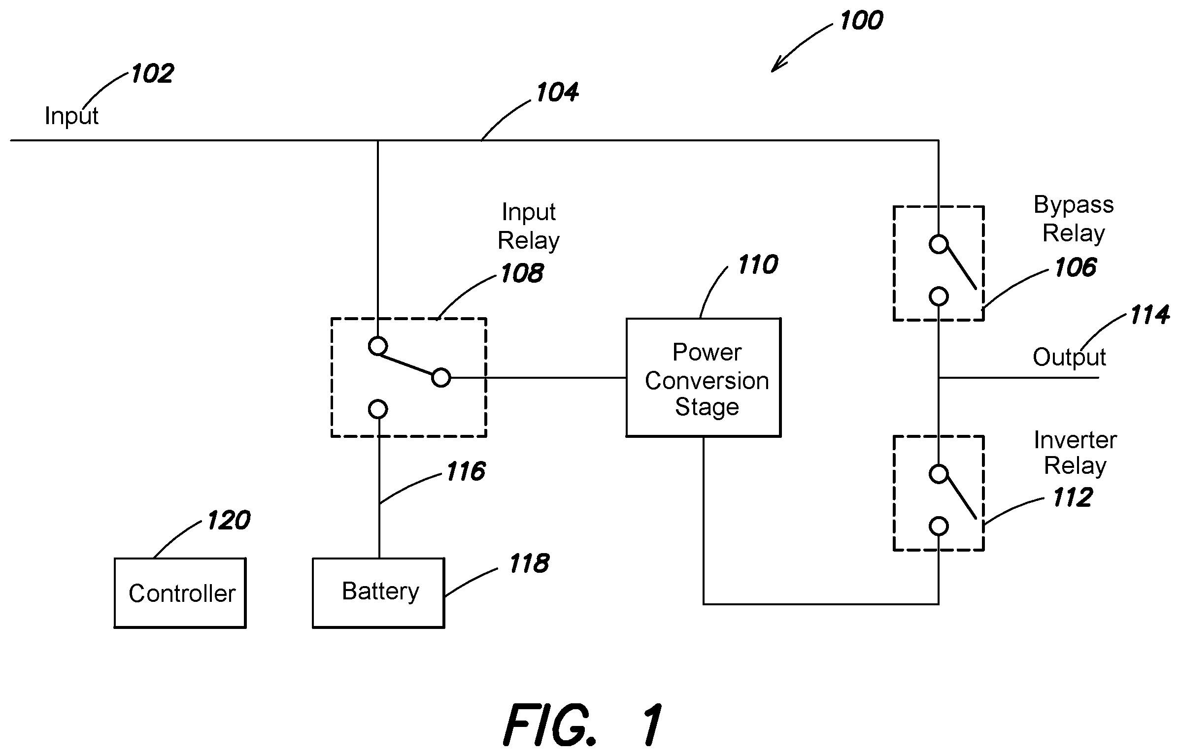 Patent US11824466 — Instantaneous line swell protection for UPS — Figure 1