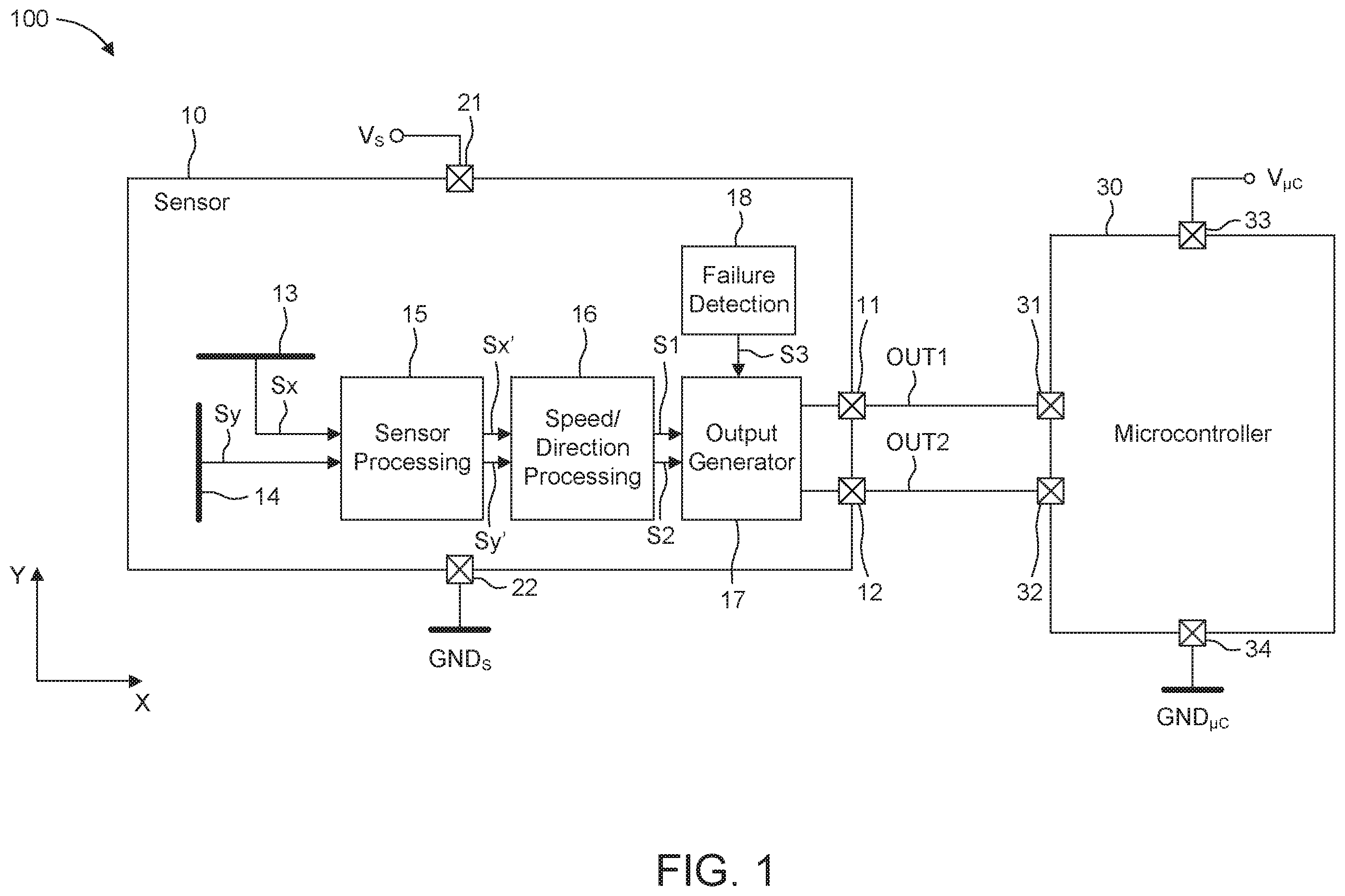 Patent US11824478 Figure 1 – Two output pin protocol for speed, direction, and diagnosis