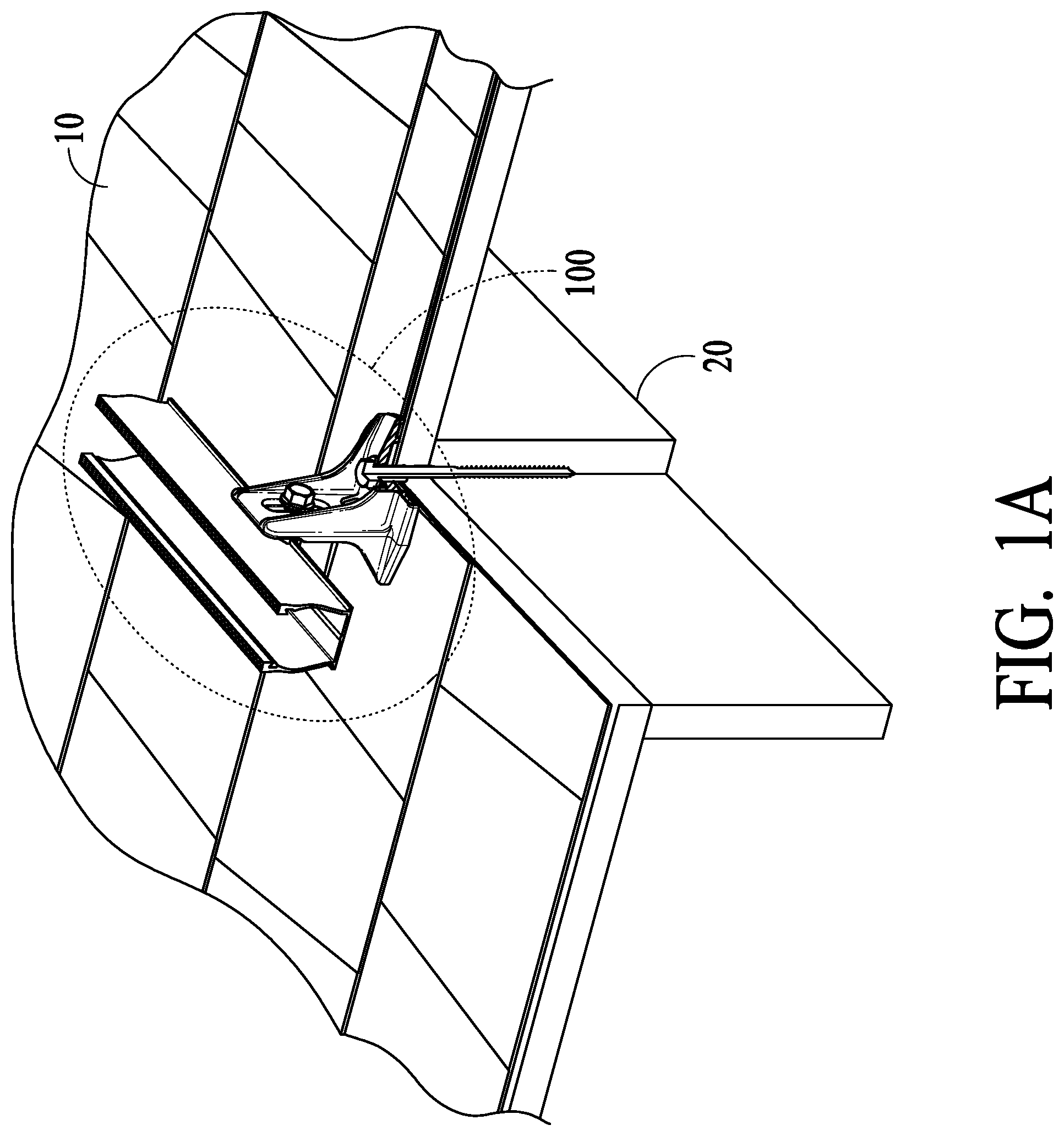 Patent US11824483 — Single-piece hinged clamp for track mounting assemblies — Figure 1