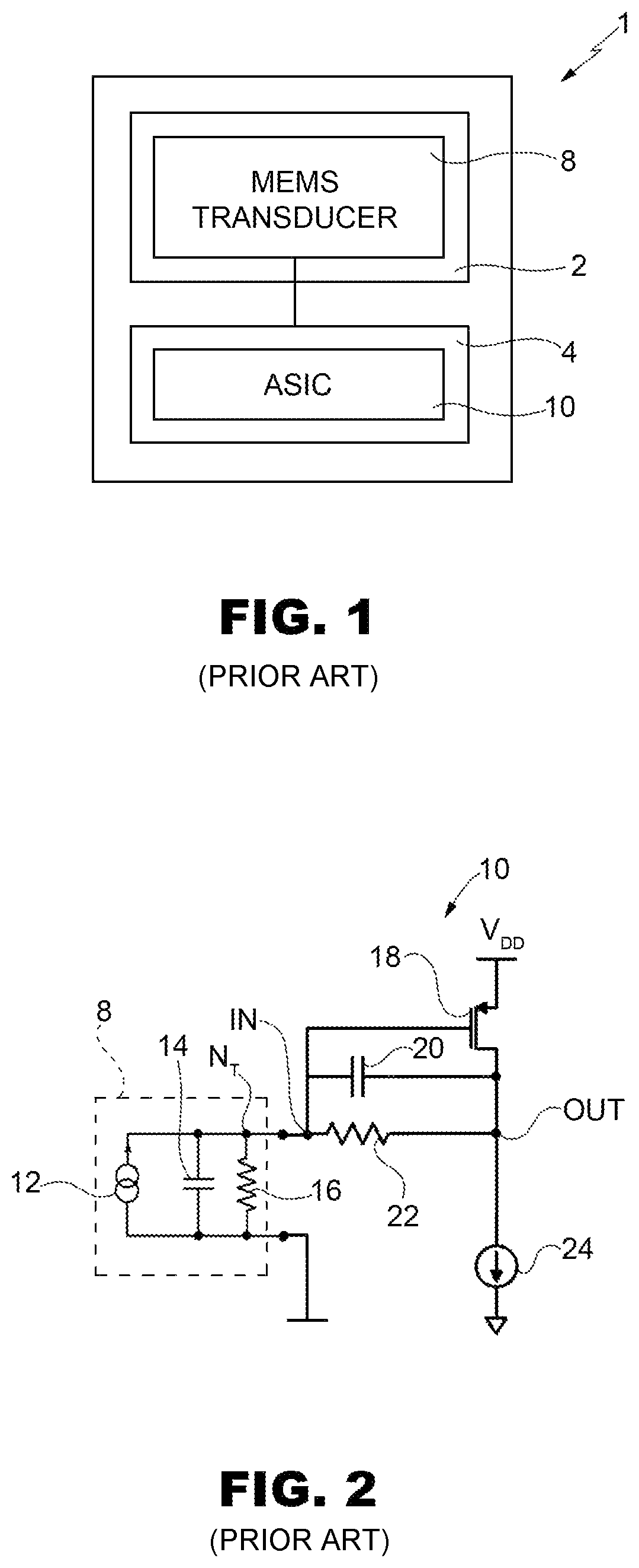 Patent US11824503 — Charge amplifier circuit with a high output dynamic range for a microelectromechanical sensor — Figure 1