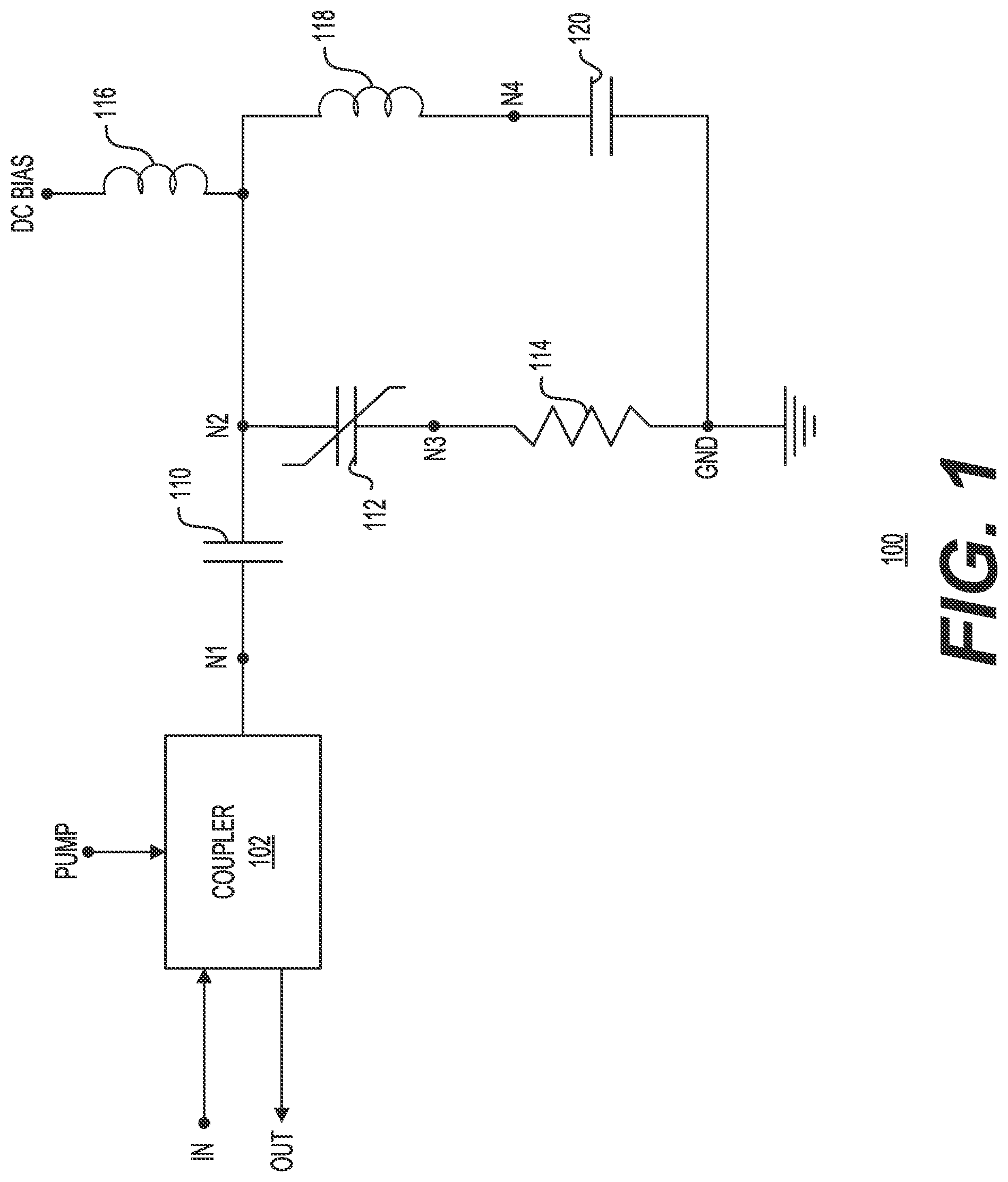 Patent US11824505 — Parametric amplifier having a quantum capacitance device — Figure 1