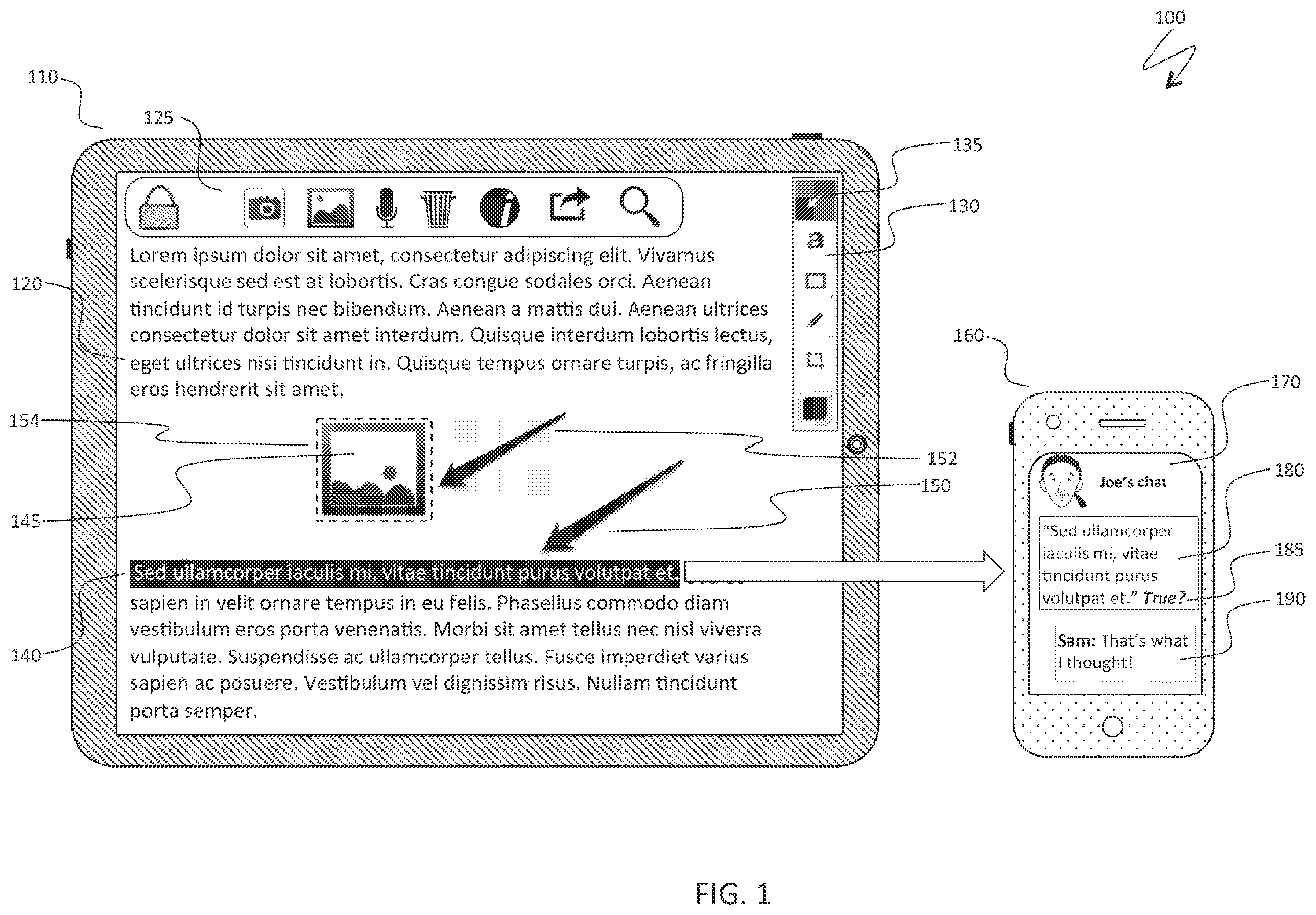 Patent US11824673 — Content sharing by pointing to content — Figure 1