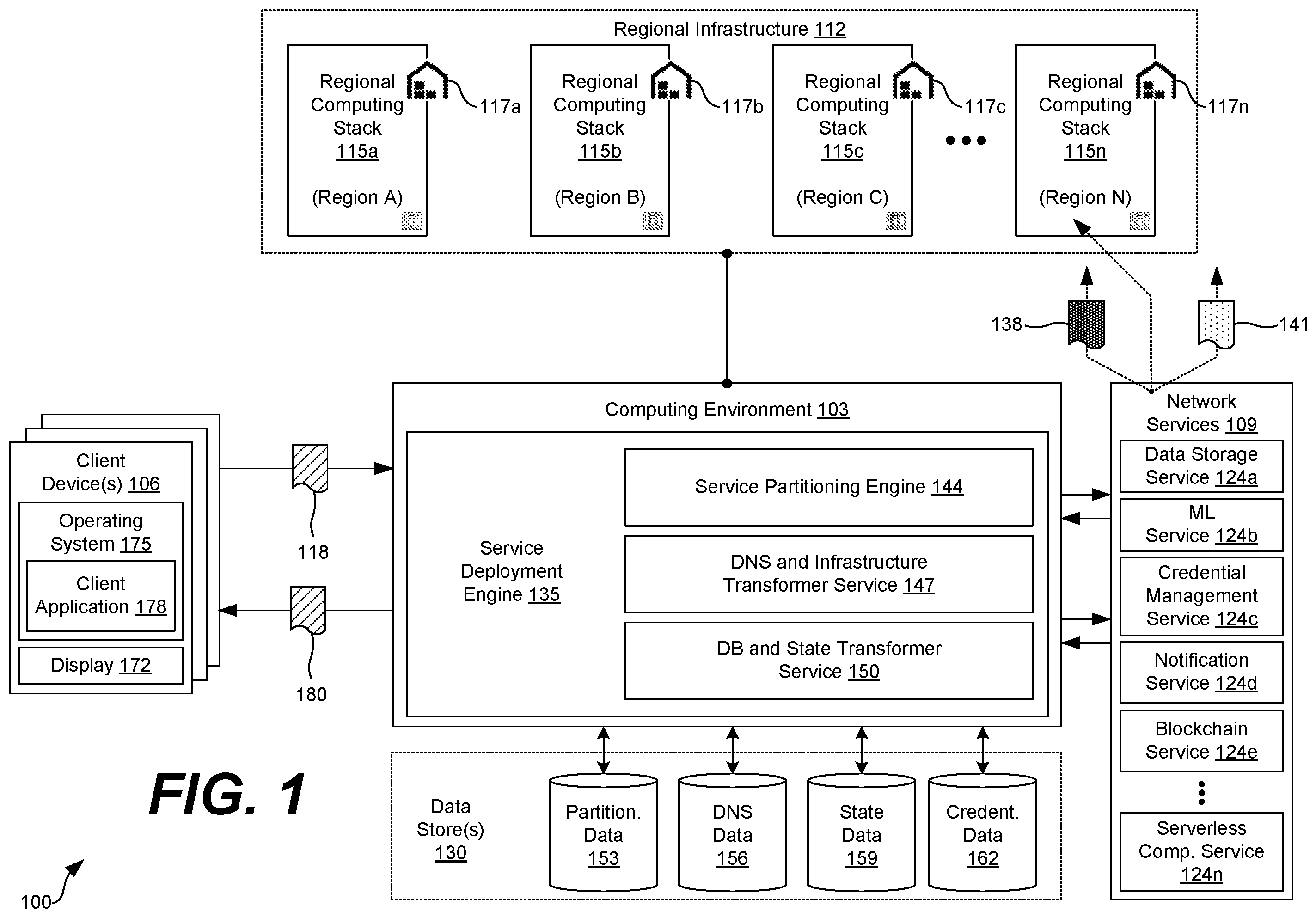 Patent US11824735 — Homogeneous pre-built isolated computing stacks for data center builds — Figure 1