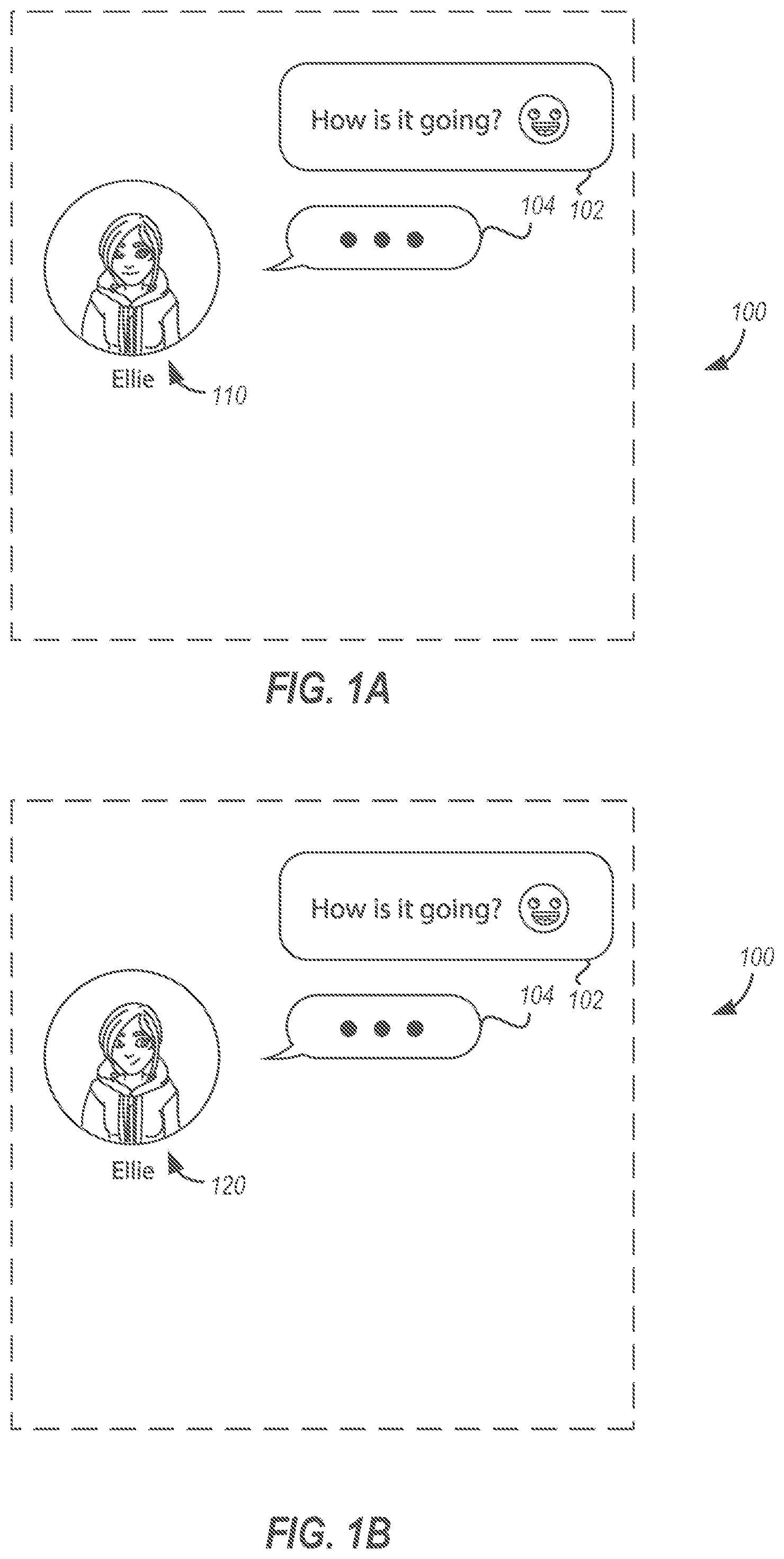 Patent US11824821 — Modifying an avatar to reflect a user's expression in a messaging platform — Figure 1