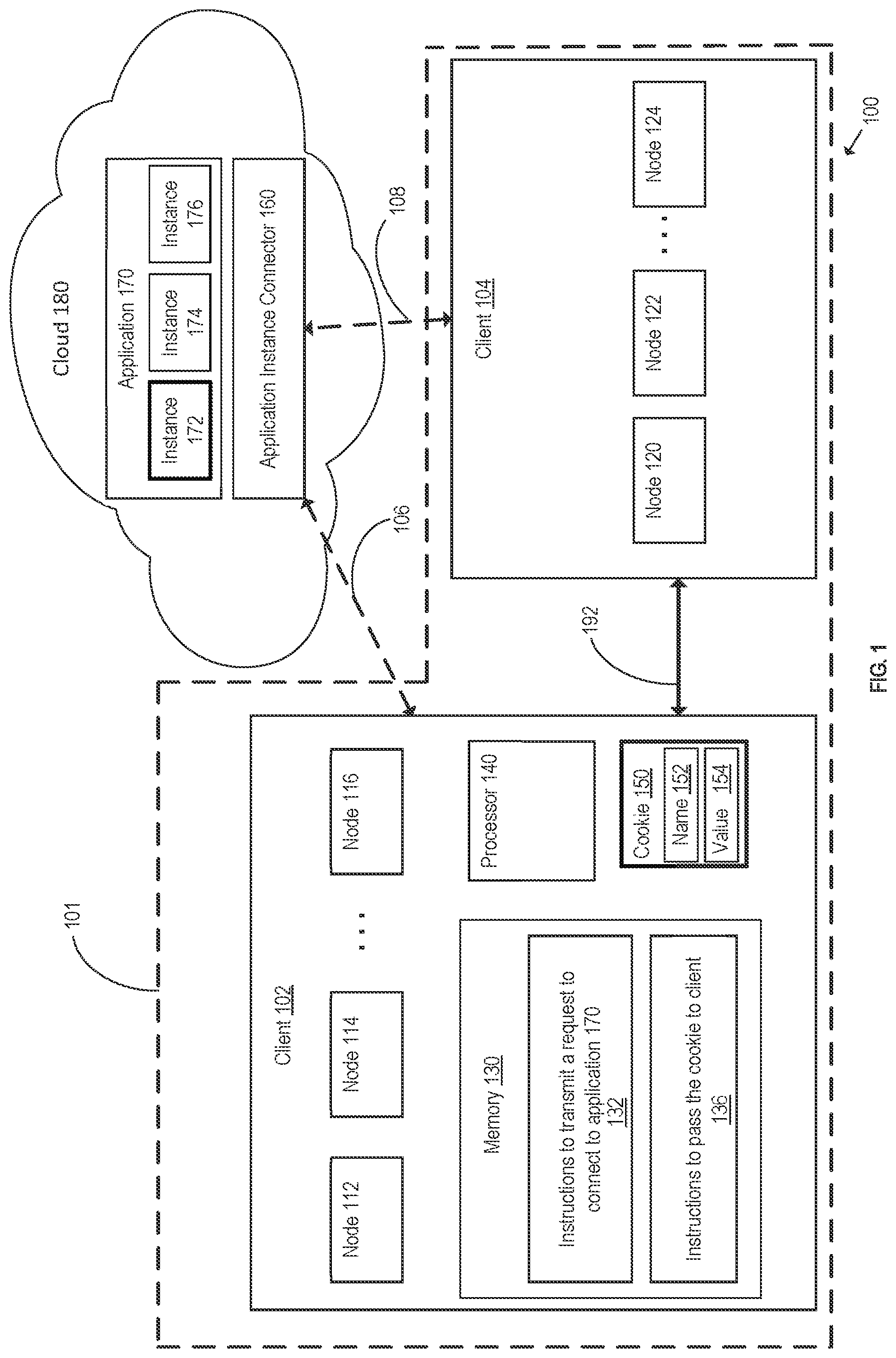 Patent US11824947 — Connecting application instances to client devices — Figure 1