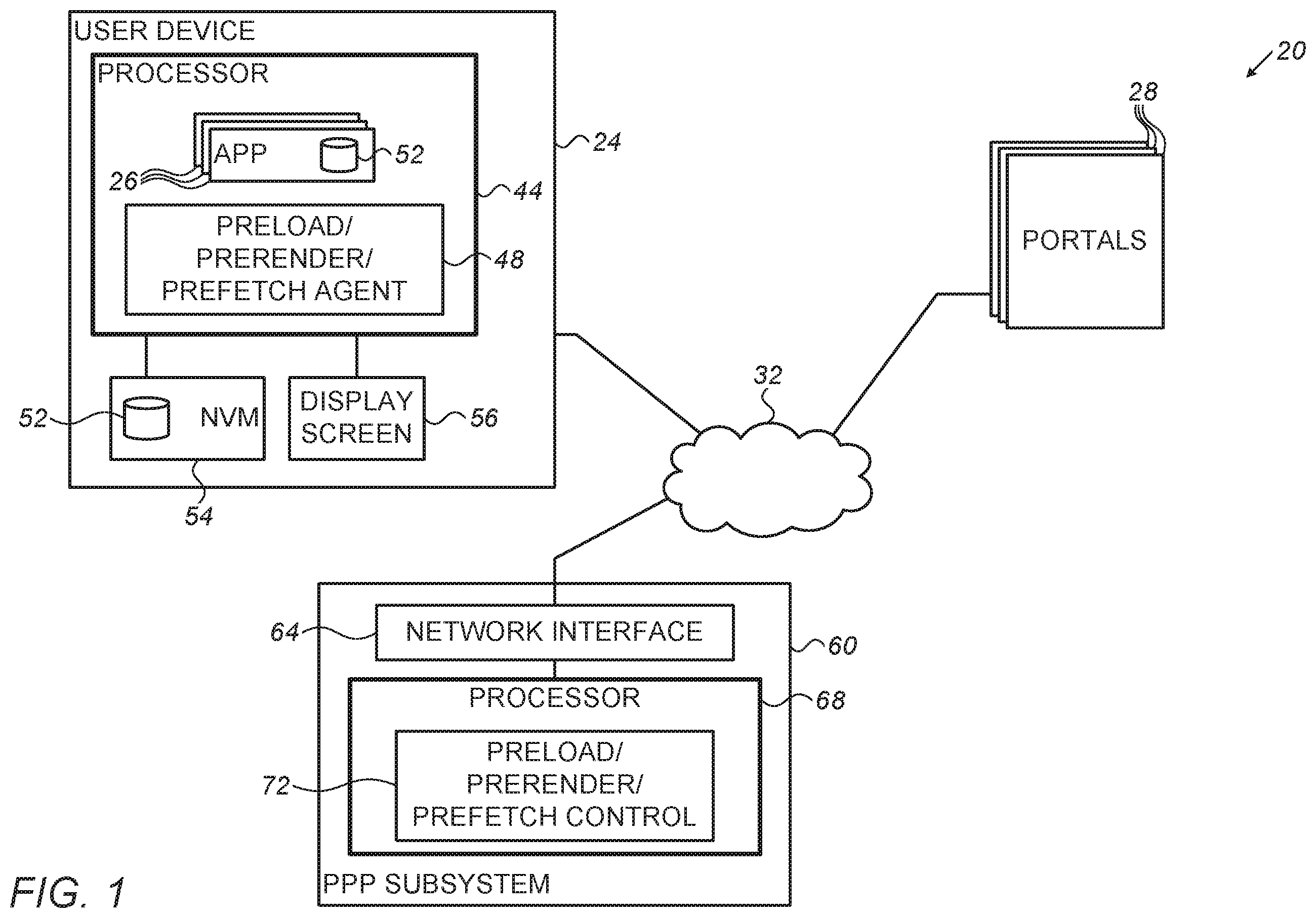 Patent US11824956 Figure 1 – Pre-rendering of application user-interfaces in user devices using off-line pre-render mode