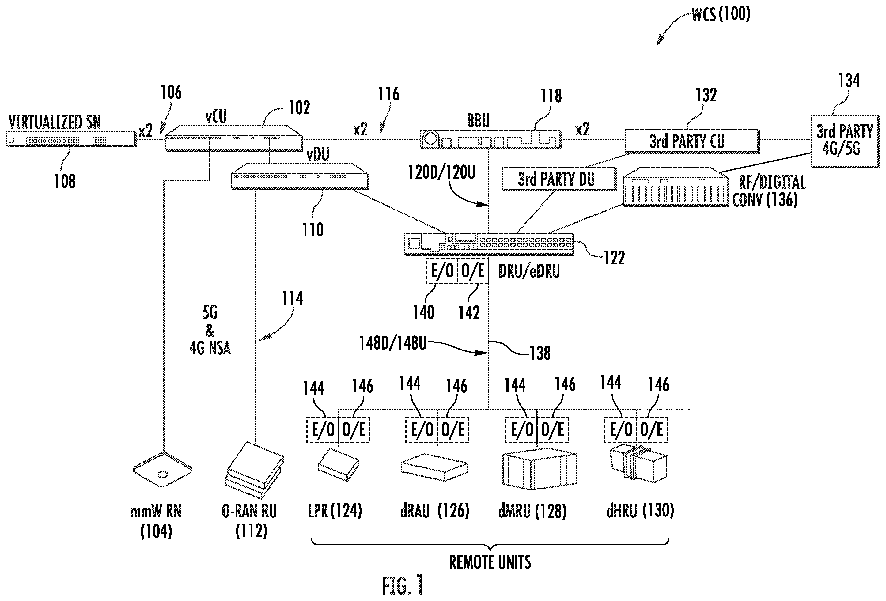 Patent US11832353 — Dynamic use of remote units in a wireless communications system (WCS) — Figure 1