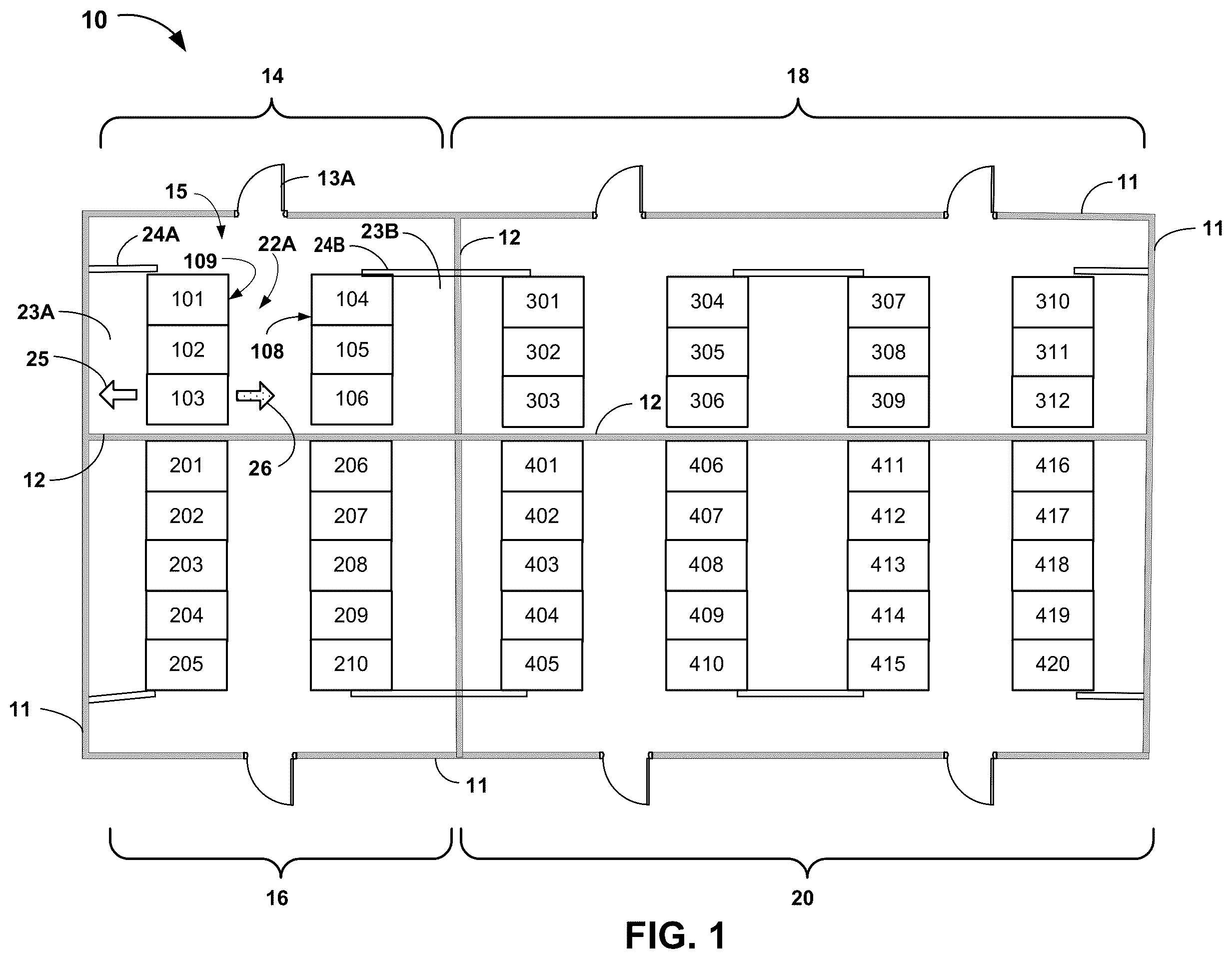 Patent US11832376 — Fold away blanking panel system — Figure 1