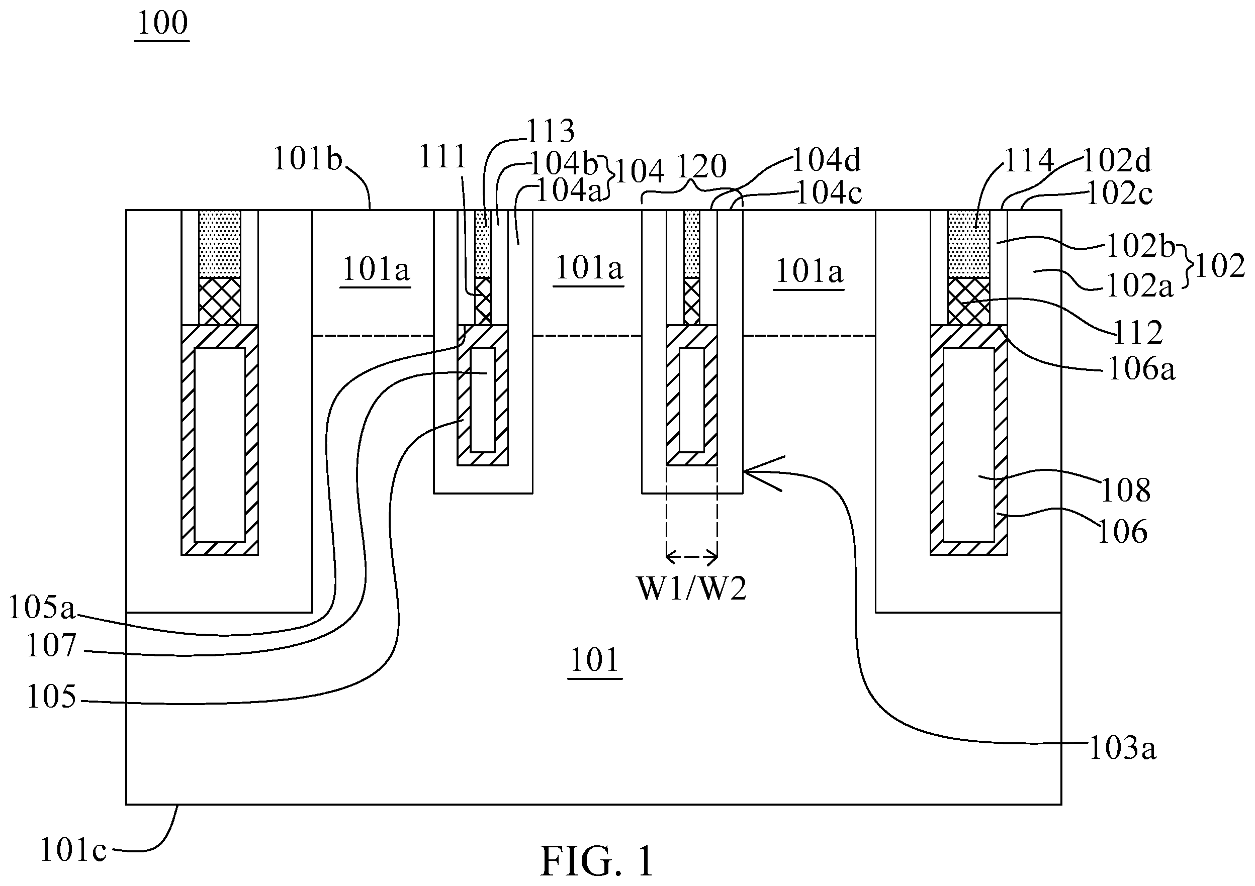 Patent US11832432 — Method of manufacturing memory device having word lines with reduced leakage — Figure 1