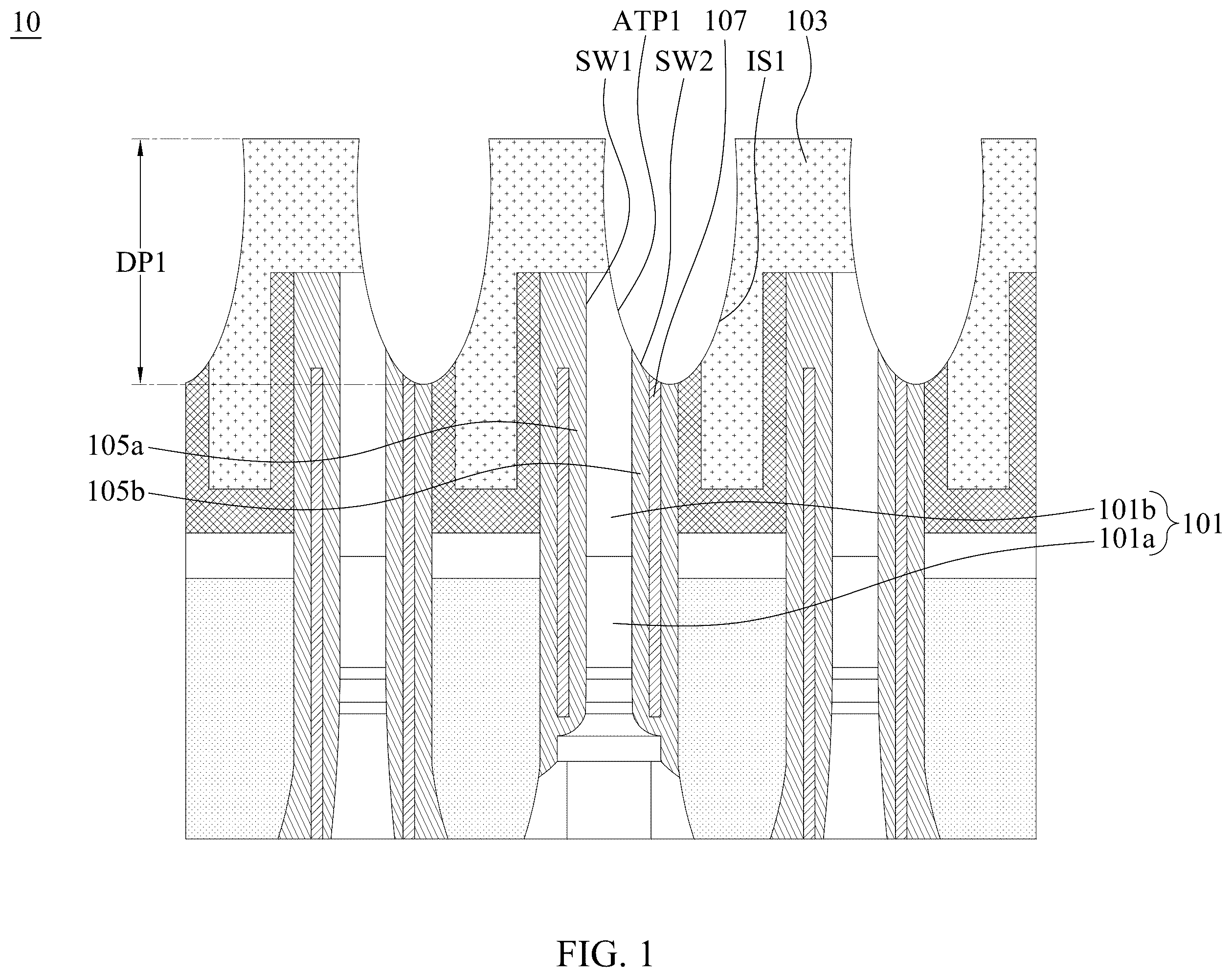 Patent US11832437 Figure 1 – Semiconductor memory device with air gaps for reducing current leakage