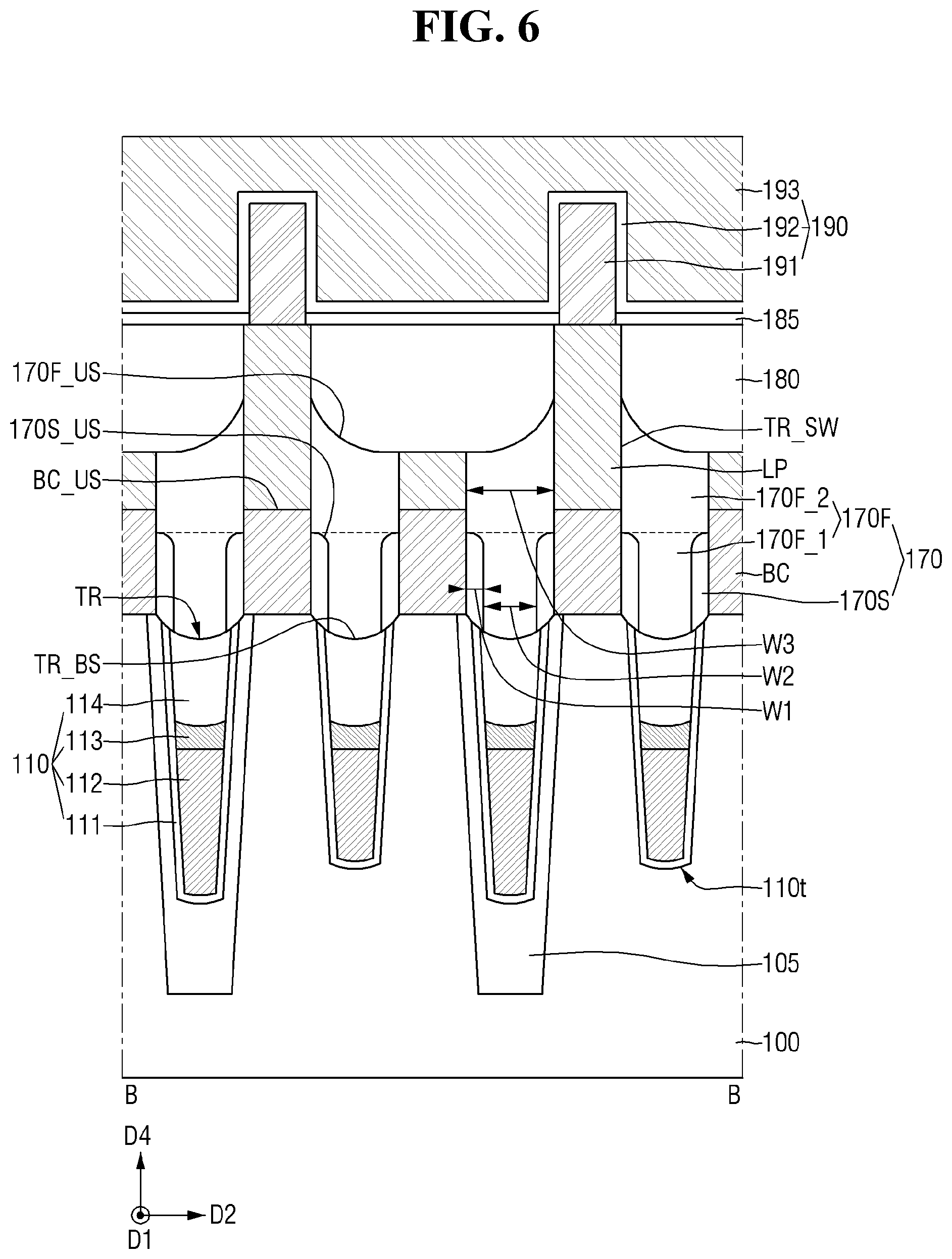 Patent US11832442 Figure 6 – Semiconductor memory device with buried contacts and a fence