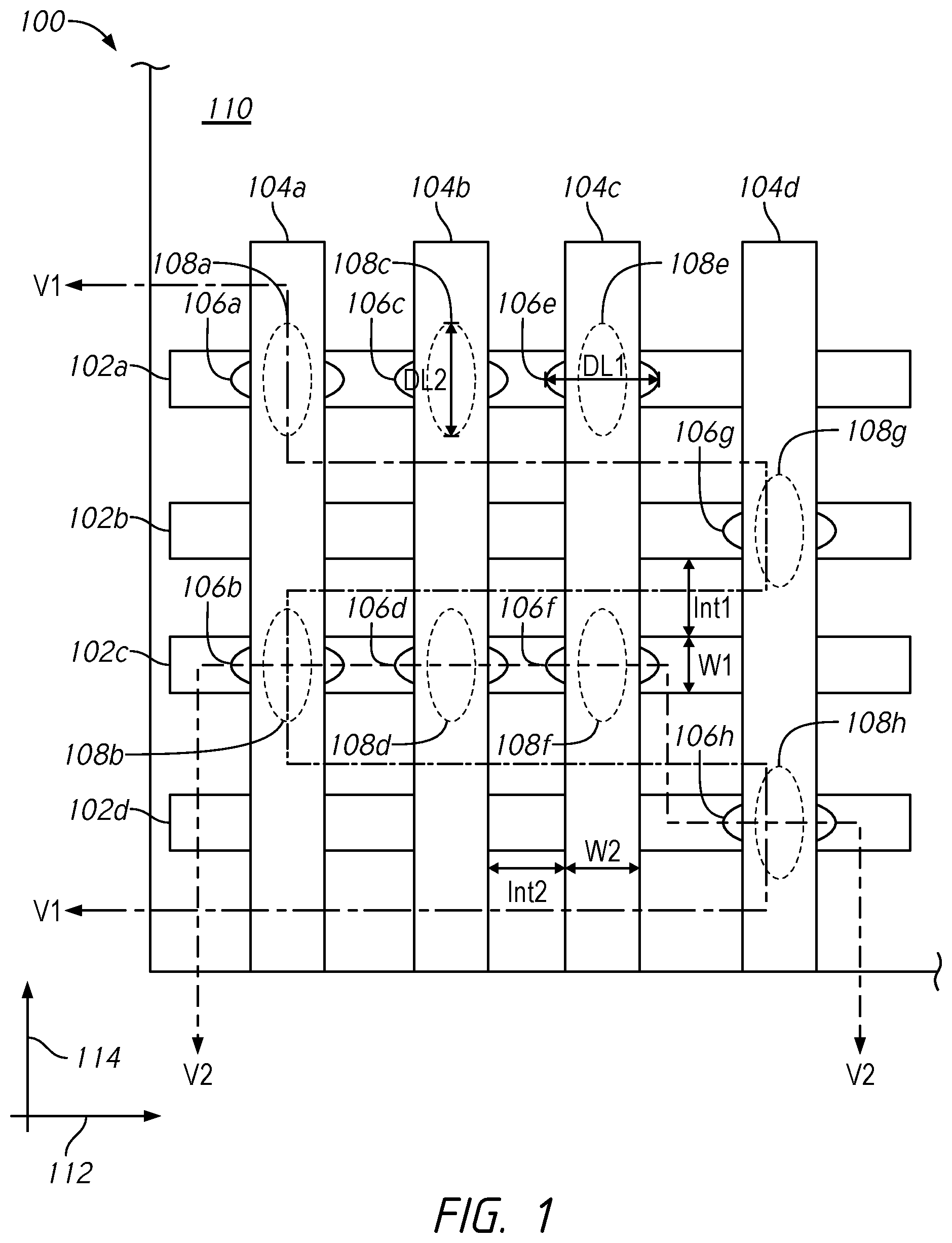 Patent US11832443 Figure 1 – Apparatuses including contacts in a peripheral region