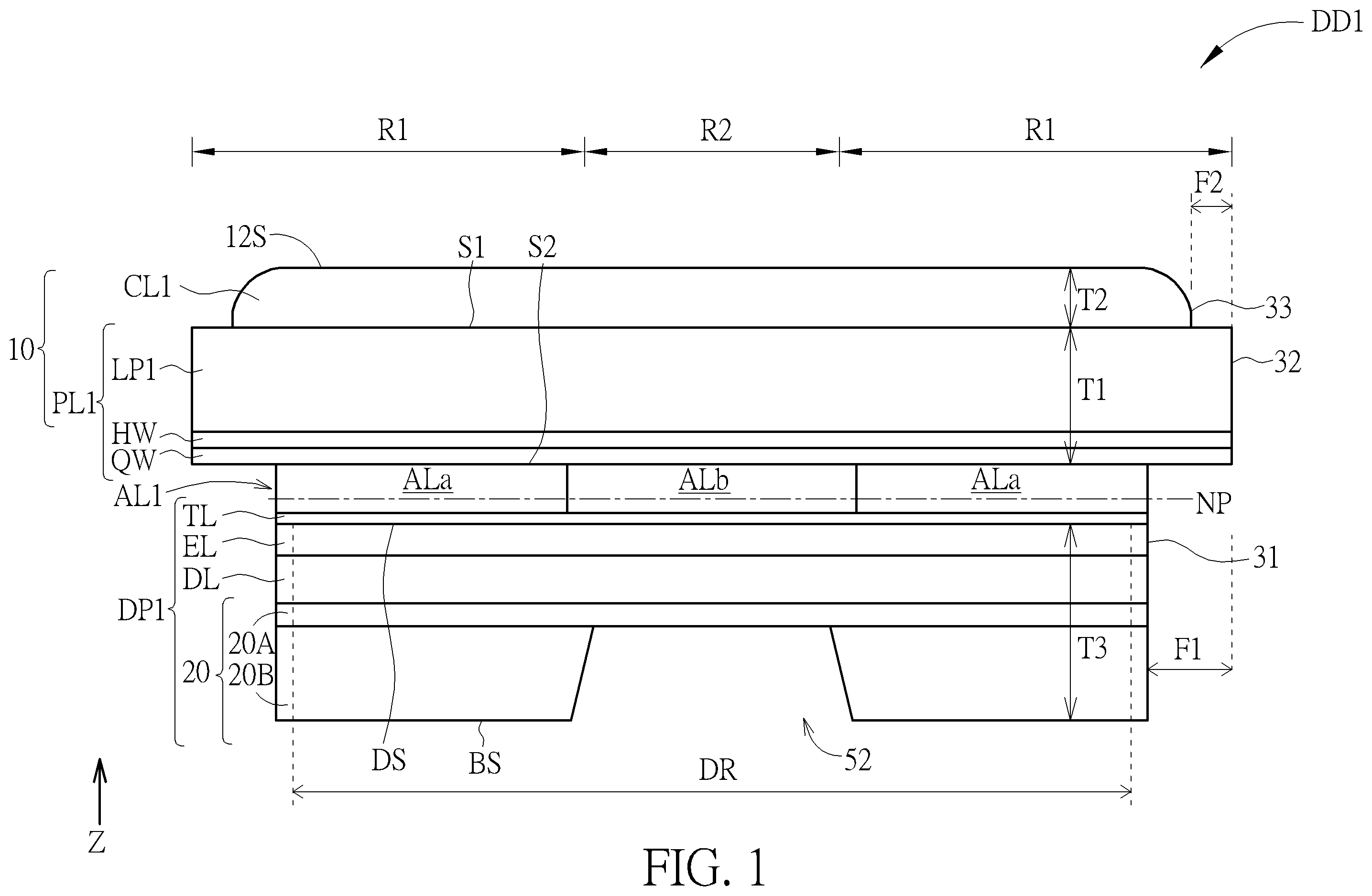 Patent US11832477 — Display device — Figure 1