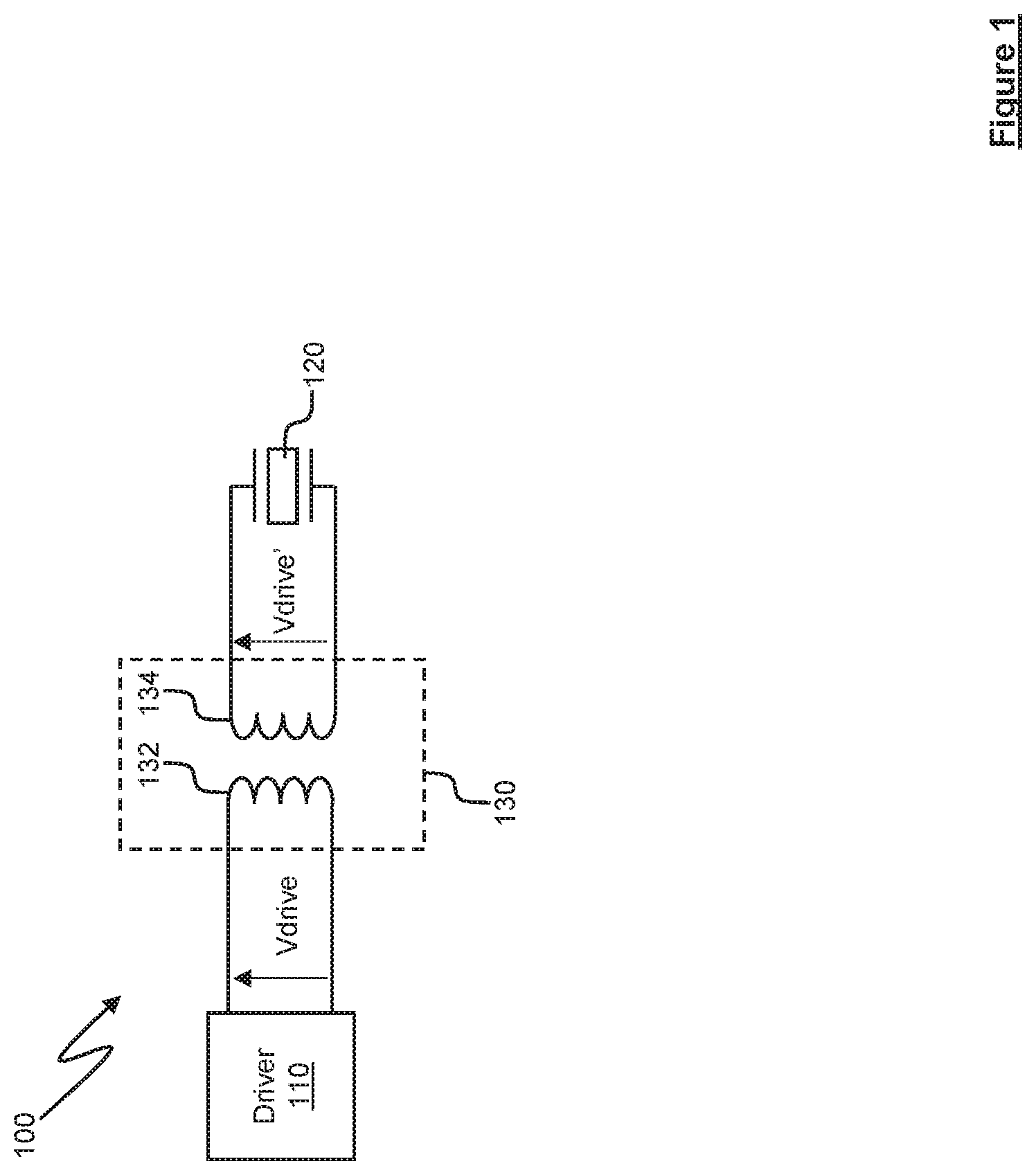 Patent US11832523 — Driver circuitry comprising active inductor circuitry for driving piezoelectric transducers — Figure 1
