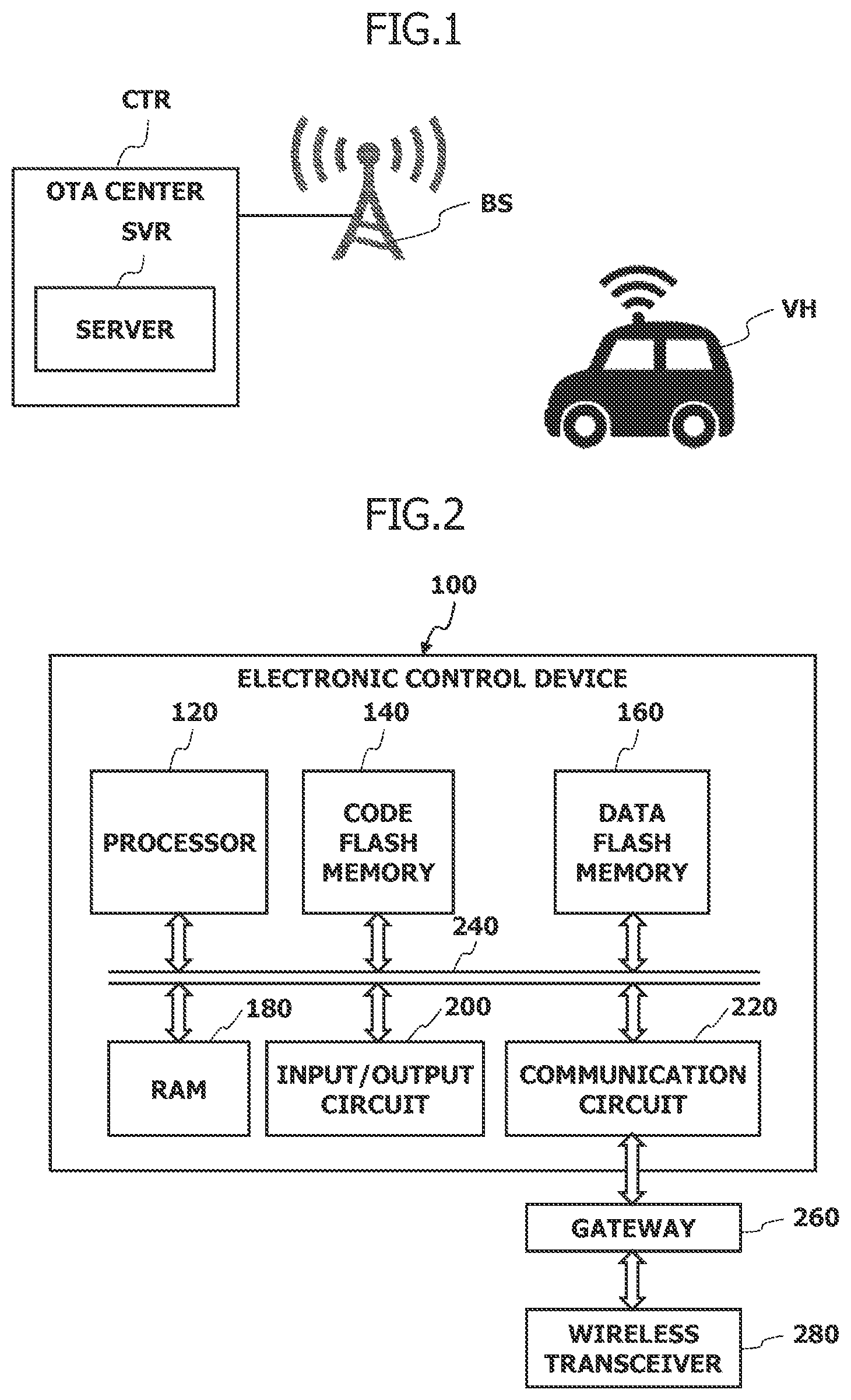 Patent US11836045 — Electronic control device having a non-volatile memory with a reserved area storing failure data — Figure 1