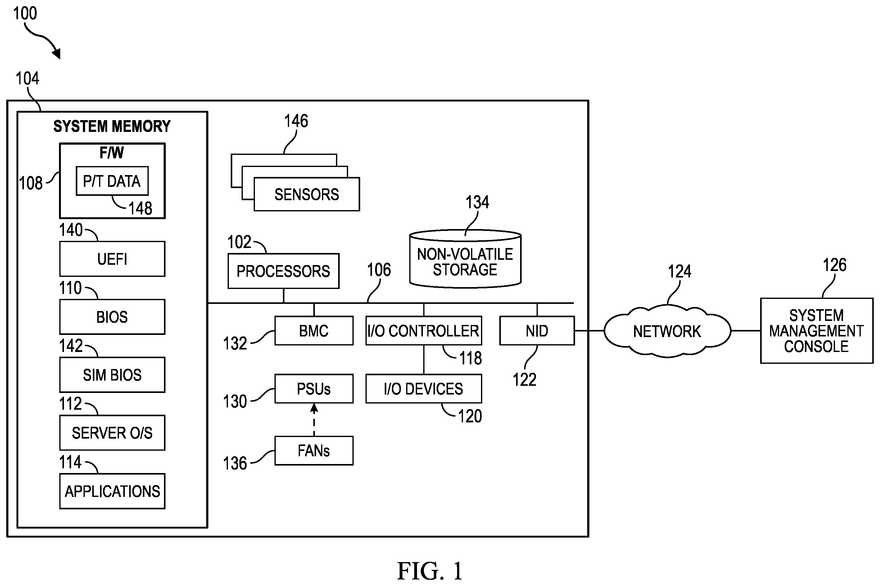 Patent US11836100 — Redundant baseboard management controller (BMC) system and method — Figure 1
