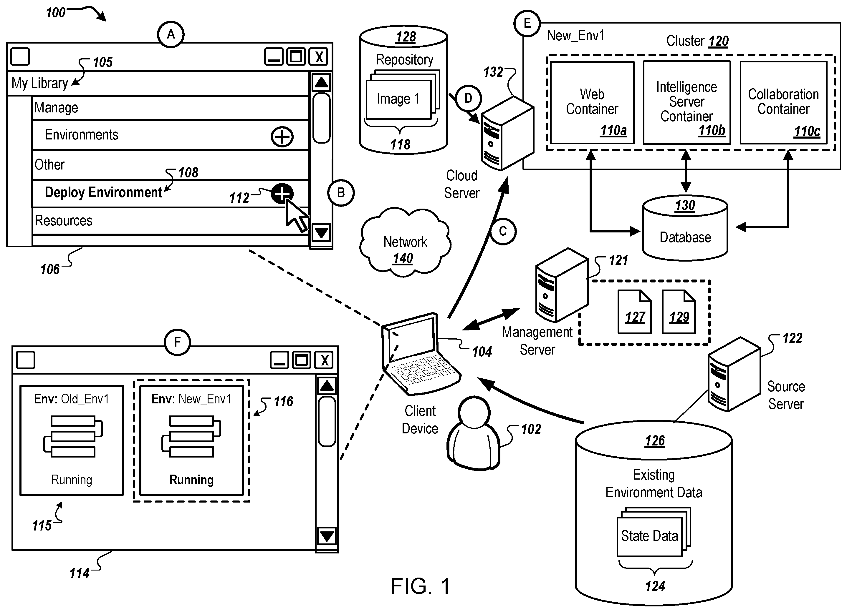 Patent US11836158 — Deployment of container-based computer environments — Figure 1