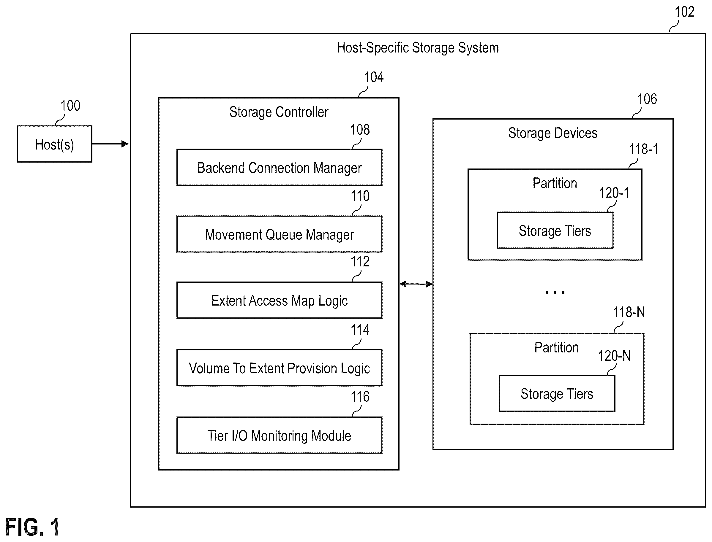 Patent US11836360 — Generating multi-dimensional host-specific storage tiering — Figure 1